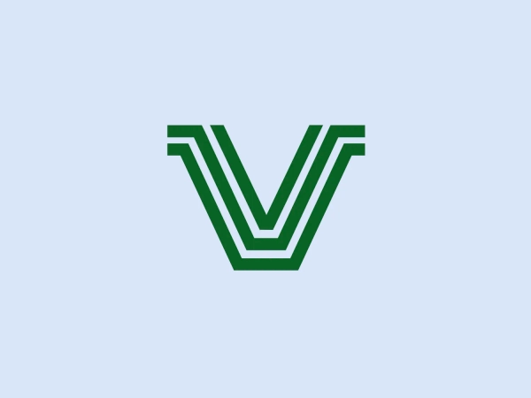 The Verco Decking logo is an abstract representation of the letter V, composed of three green lines with different shades, creating a 3D effect. The equally spaced lines converge at a sharp point at the bottom while the top edges are aligned horizontally. The color transitions add depth and dimension. The green color symbolizes growth, freshness, and environmental friendliness. The logo has a modern, clean aesthetic with a geometric and symmetric appeal.