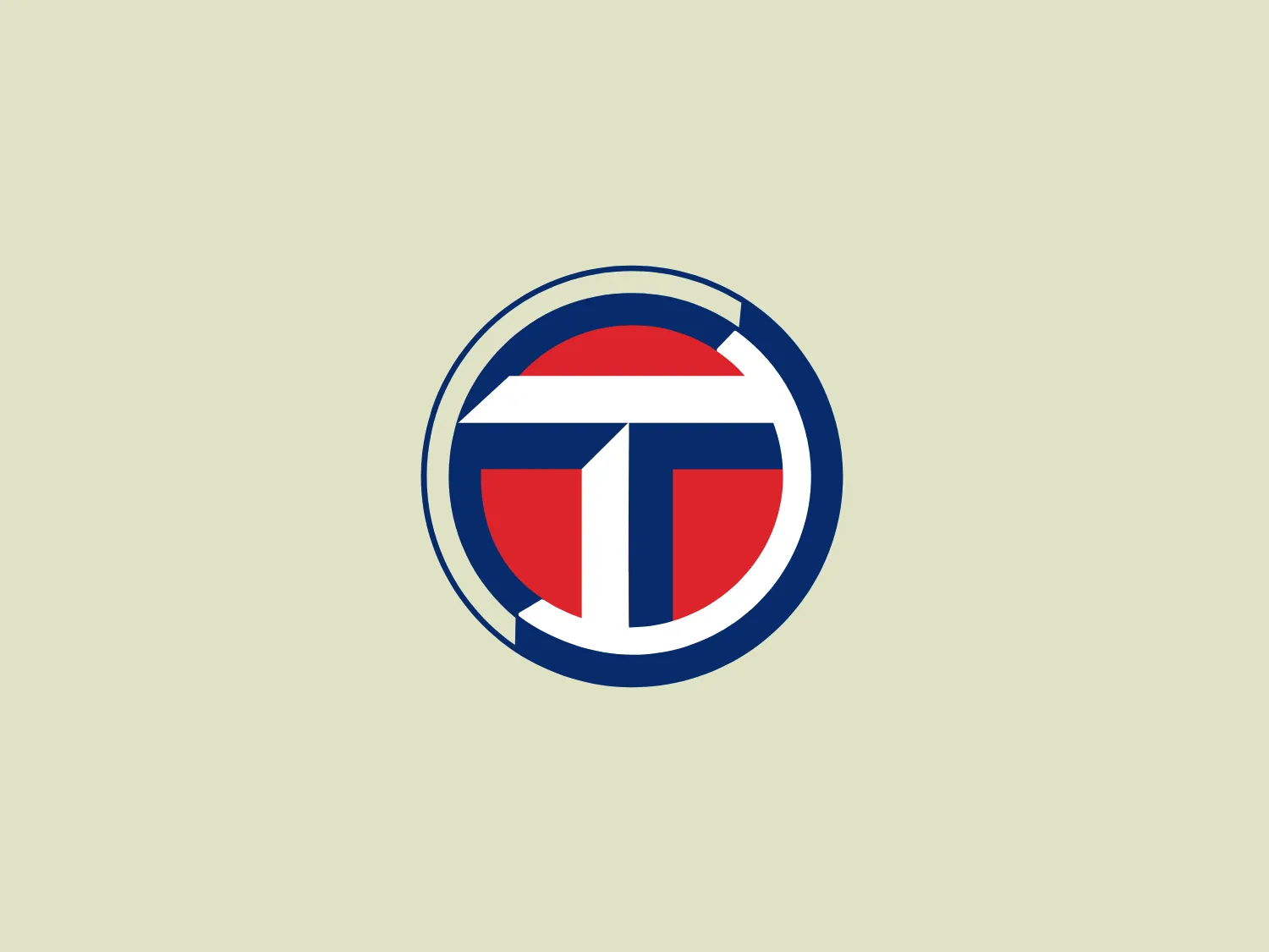 The Talbot logo features a bold, stylized monogram inside a circle. The monogram consists of two letters, a "T" and "I", interlocking in a symmetrical fashion, in a deep red color. The "T" is placed vertically while the "I" intersects it horizontally, both featuring sharp, clean lines that suggest a modern and professional aesthetic. The background of the monogram is white, which creates a striking contrast with the red letters. Surrounding the monogram is a thick, dark blue circular band, which adds depth and frames the logo effectively. The use of red, white, and blue may allude to patriotic themes or convey trust and reliability. The overall design is clean, geometric, and easily recognizable.