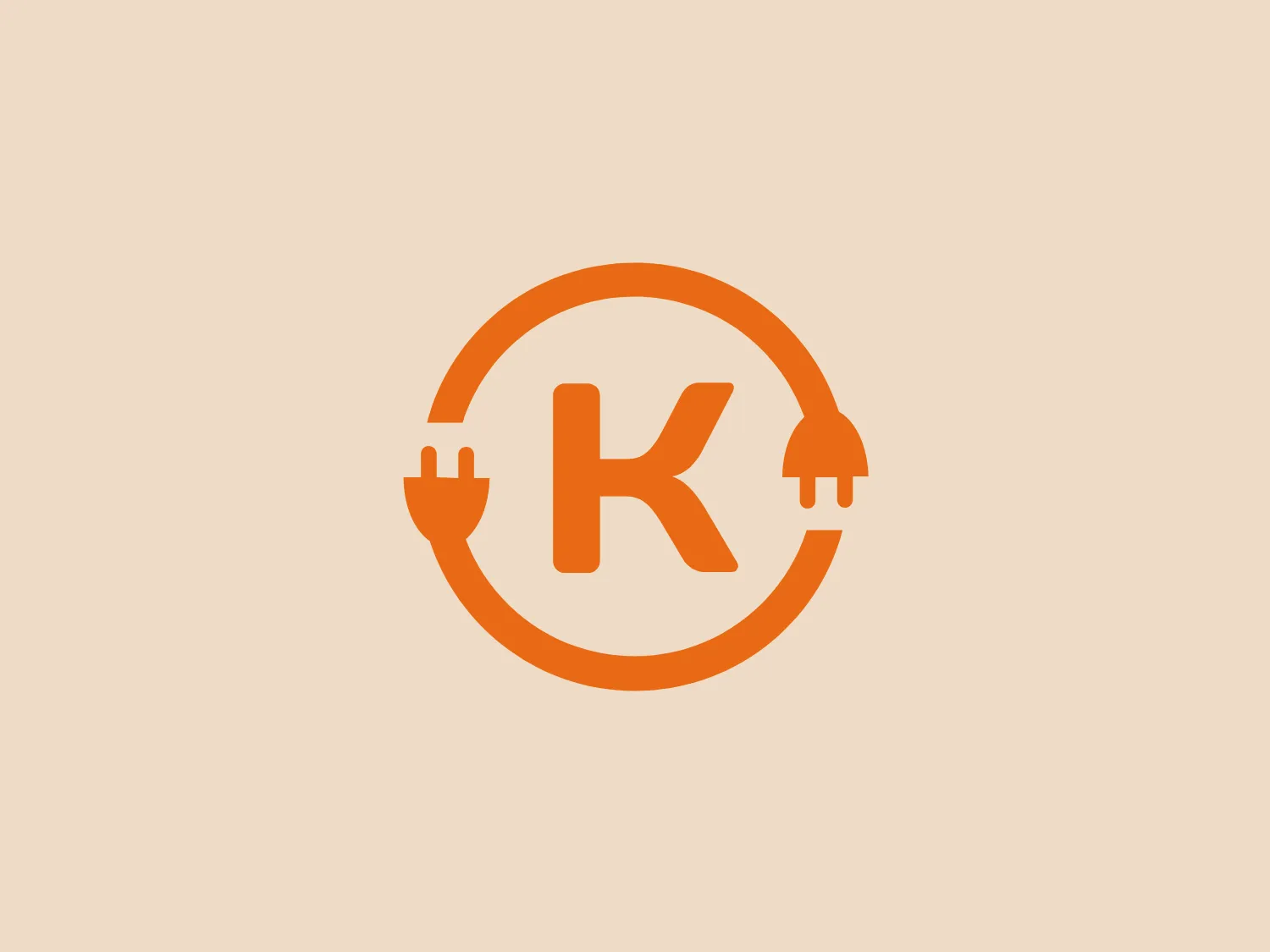The Kabelmánie logo highlights a stylized letter 'K' in a bold, sans-serif typeface enclosed within a circle. The 'K' incorporates electrical elements, where one arm transforms into an electrical plug and the other into a socket, symbolizing connectivity or electrical services. Its vibrant orange color exudes energy and innovation. This clever and simple design, integrated with the plug and socket, gives it a distinctive identity suitable for an electrician or energy company. The logo's simplicity and clarity ensure it stands out well against a minimal background.