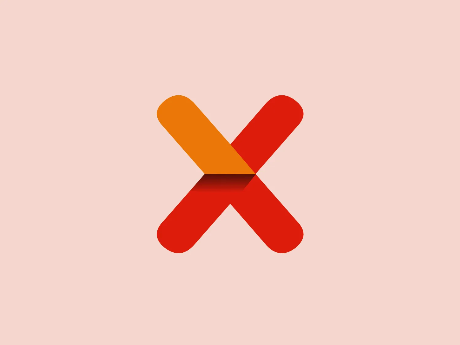 The Xtorm logo comprises two overlaid, stylized elements, forming an abstract "X" shape. The design showcases a warm gradient transitioning from a deep red (#F44336) to a vibrant orange (#FFC107), conveying a dynamic and energetic brand. It maintains a flat, minimalist aesthetic with sharp angles and clean lines, presenting a modern and bold visual identity. The warm colors and simple design would be complemented by a neutral, light background. Hexcode: #F8DED9