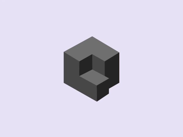 The Qovery logo features a stylized, isometric letter or shape composed of interlocking geometric elements that create a three-dimensional cube-like form. It primarily uses two shades of purple, with the darker tone outlining and giving depth to the structure, while the lighter hue highlights the top and the left sides of the cube, simulating a light source from the upper left. The overall design aesthetic is modern and minimalistic, with a clean, sharp look that suggests innovation or technology. The use of gradients and shadow effects adds to the three-dimensional illusion.