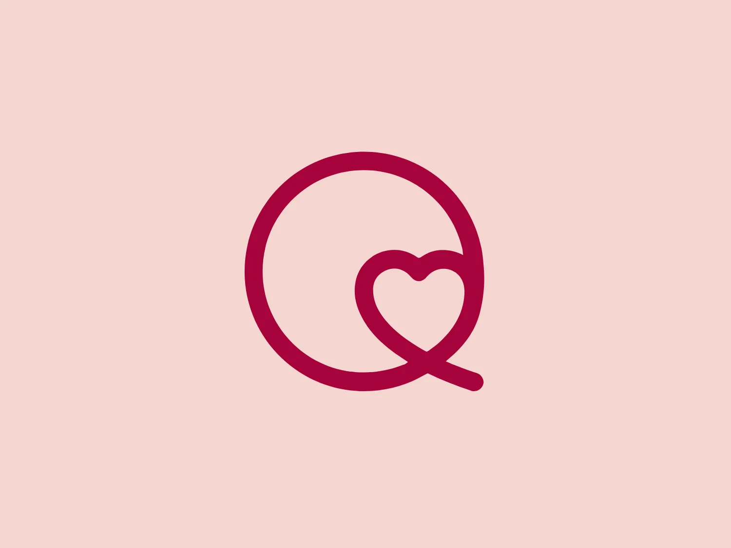 The Quanttus logo features a stylized letter 'Q' with a heart shape seamlessly integrated into its tail. The overall design is simple yet elegant, employing a minimalistic approach with clean lines and curves. The logo is rendered in a rich magenta color, providing a vibrant and inviting feel. The aesthetic leans towards modern and playful, making it approachable and memorable. It would likely represent a brand or service associated with passion, care, or love.