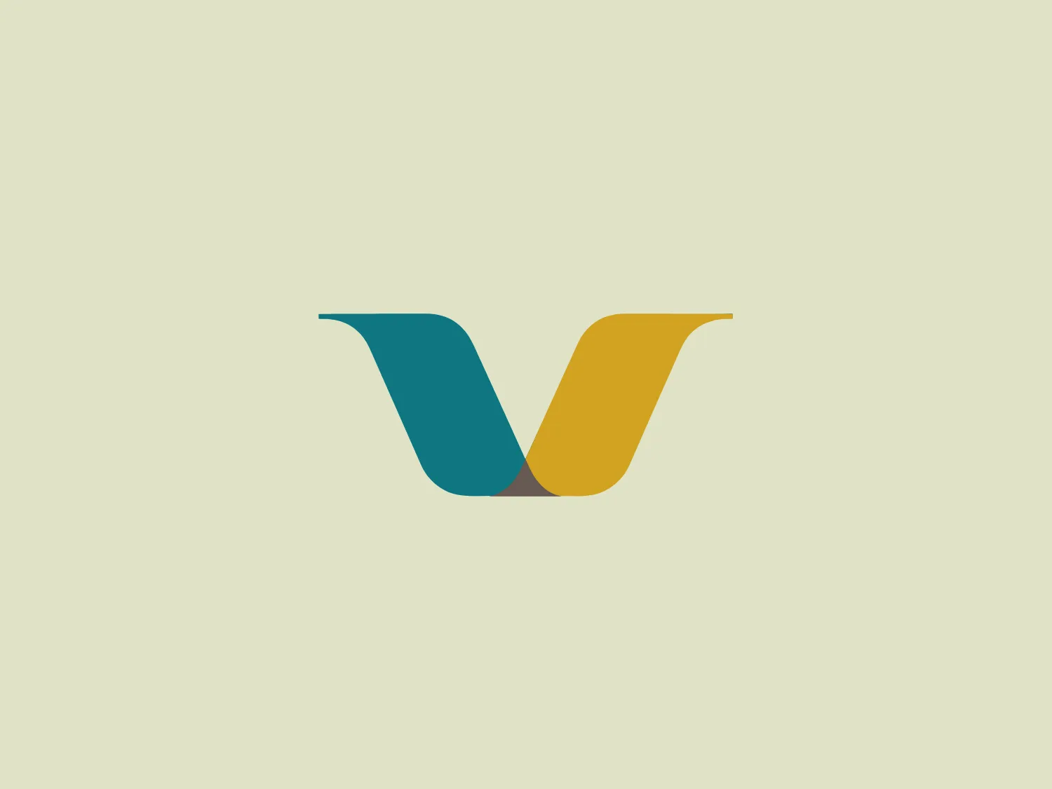 The Vocera logo is a modern, minimalistic design featuring a stylized letter "V." The left half of the "V" is colored in a deep teal (#00796B), transitioning with a smooth wave-like cut to a mustard yellow (#F9A825) on its right half. The two colors sharply contrast each other, without any border or outline separating them, creating a visually striking effect. The logo is symmetrical, and the curved line where the two colors meet gives the appearance of depth and three-dimensional form. The aesthetic is clean and contemporary, suitable for a company looking to convey innovation and style. The overall hexcode for the logo is #F2E2D0.