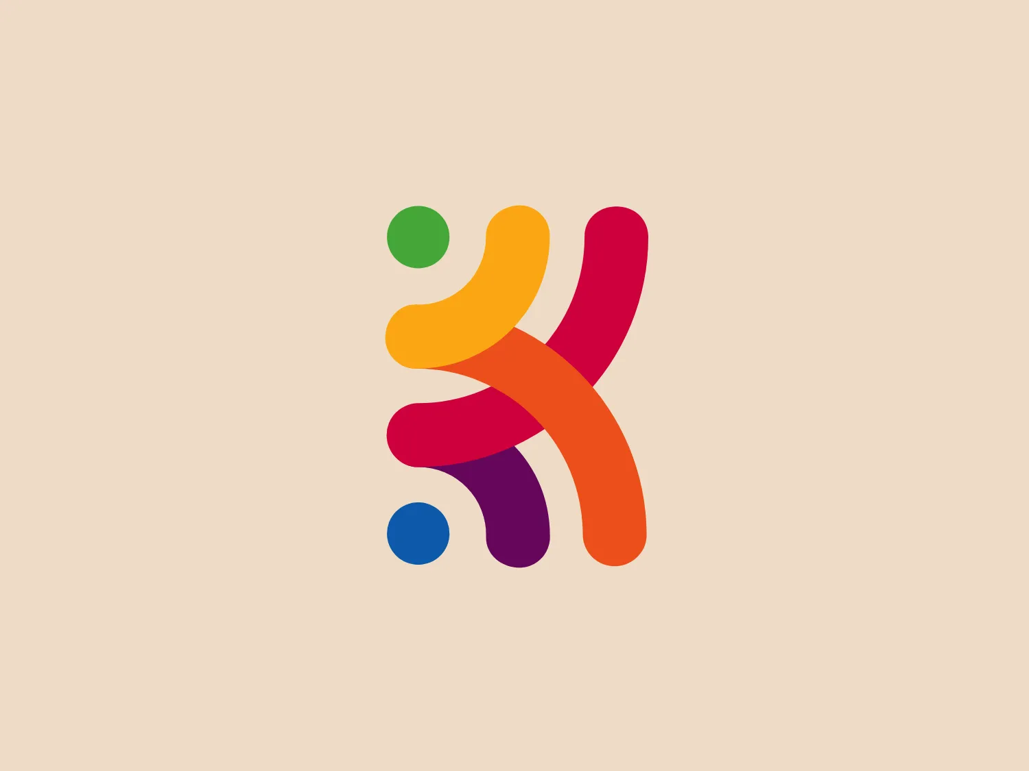 The Katchimedia logo is a dynamic, abstract figure composed of overlapping shapes that create a sense of movement and harmony. Utilizing a vibrant color palette that smoothly transitions from orange to purple, it suggests connectivity and diversity. The rounded, organic shapes give the logo a modern and approachable aesthetic, making it versatile for various brands or industries.