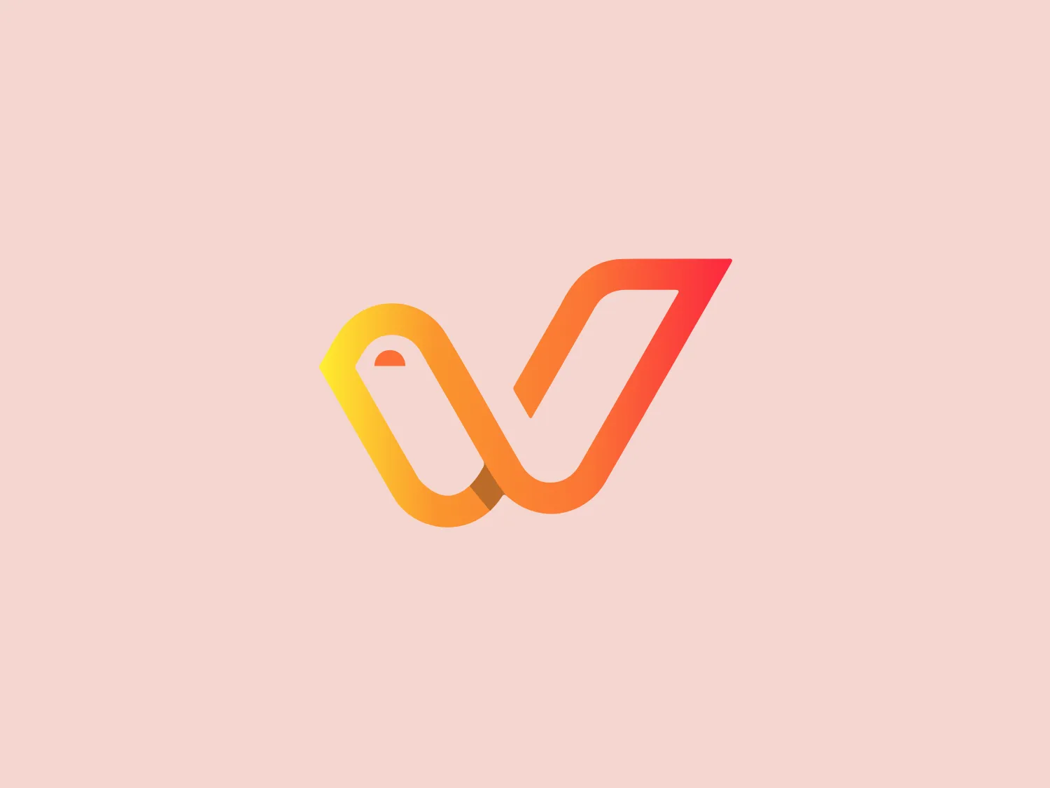 The Wibe logo consists of a modern, minimalist stylized bird resembling a lowercase 'v' with a wing lifting upwards. It uses a gradient of warm colors transitioning from bright yellow at the beak to deep red at the wing's tip, giving it a dynamic, flame-like appearance. The simplicity of the design makes it suitable for contemporary branding. The smooth curves suggest elegance and movement, implying freedom or flight.