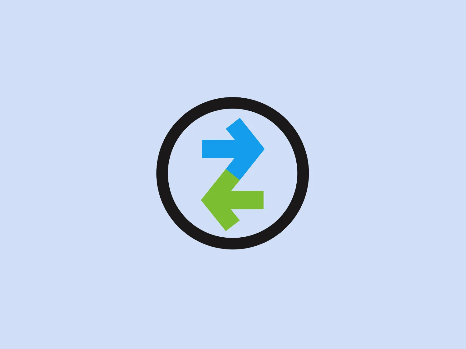 The Zibby logo showcases a stylized depiction of two intertwined arrows within a circle. The arrows move in a clockwise manner, representing movement or recycling. One arrow is vibrant green, while the other is bright blue, both exuding modern and energetic vibes. The contrasting colors symbolize change and interchange. A black circle encapsulates the arrows, providing a sharp contrast that makes them stand out. The overall aesthetic is clean and contemporary, with the arrows' shapes implying dynamic action or circular flow.
