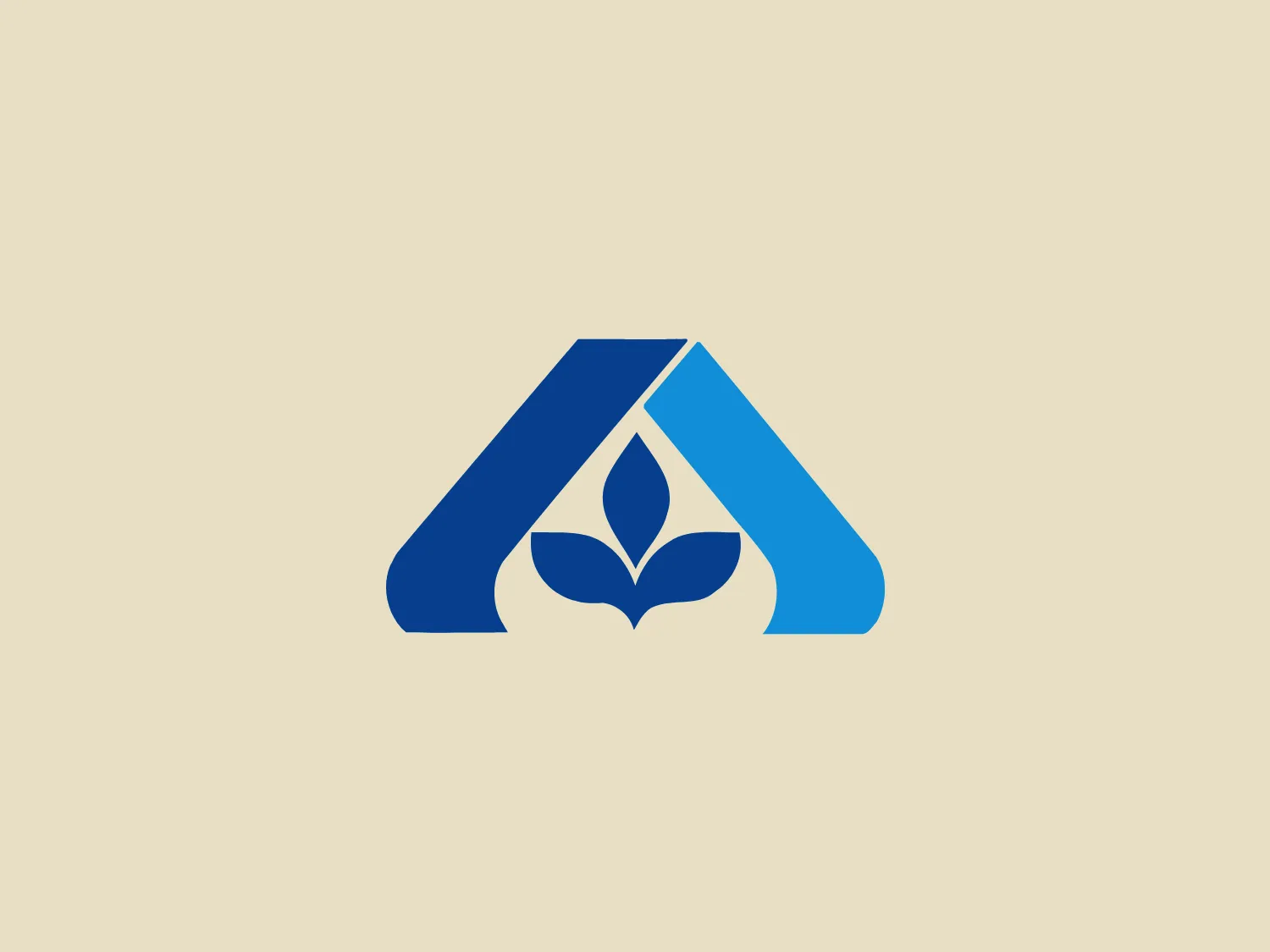 The Albertsons logo features a stylized triangular shape reminiscent of an abstract tent or mountain, with a symmetrical design. It is predominantly a bold, vibrant blue color, with three white leaf-like or droplet shapes forming what appears to be a subtle flower or natural motif in the negative space at the center. The design is clean, modern, and conveys a sense of eco-friendliness or growth. Considering the color scheme, a background that complements without overpowering the logo would be advisable.