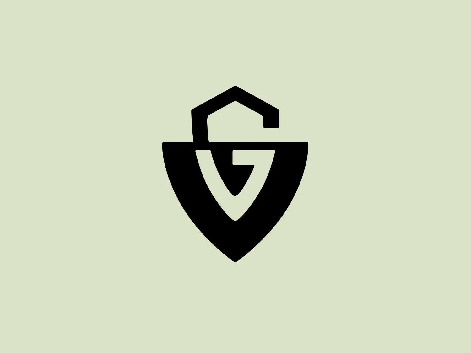 The Guild Guitars logo is a stylized monochrome design featuring a shield-like shape with an abstractly incorporated 'G'. The upper part resembles a flat-topped letter 'G', while the lower part narrows down into a pointed bottom, reminiscent of a classic shield. The logo has strong symmetry and uses bold black for the shapes, creating a stark contrast that suggests solidity and reliability. The overall design is modern and minimalist, with a suggestive implication of security or defense.