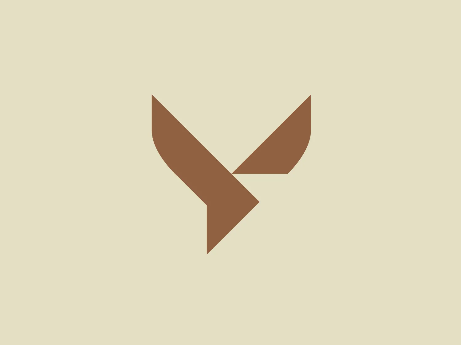 The Voel logo is a stylized, abstract mark resembling a bird in flight or a pair of chevrons positioned back-to-back. Its solid, muted brown color and minimalistic design create a clean and modern aesthetic. With dynamic angles, it suggests movement and transformation, balancing simplicity with a distinctive form.