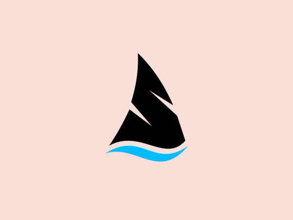 The Sealutions logo showcases a stylized sailboat with a modern and dynamic design approach. The sails are represented by three solid black, sharply angled segments, evoking a sense of movement and a strong breeze. Below the sails, a single, flowing line in sky blue suggests the presence of water or waves. The use of geometric shapes and a limited color palette of black and blue contribute to its simplicity and contrast, making it stand out against a light background.