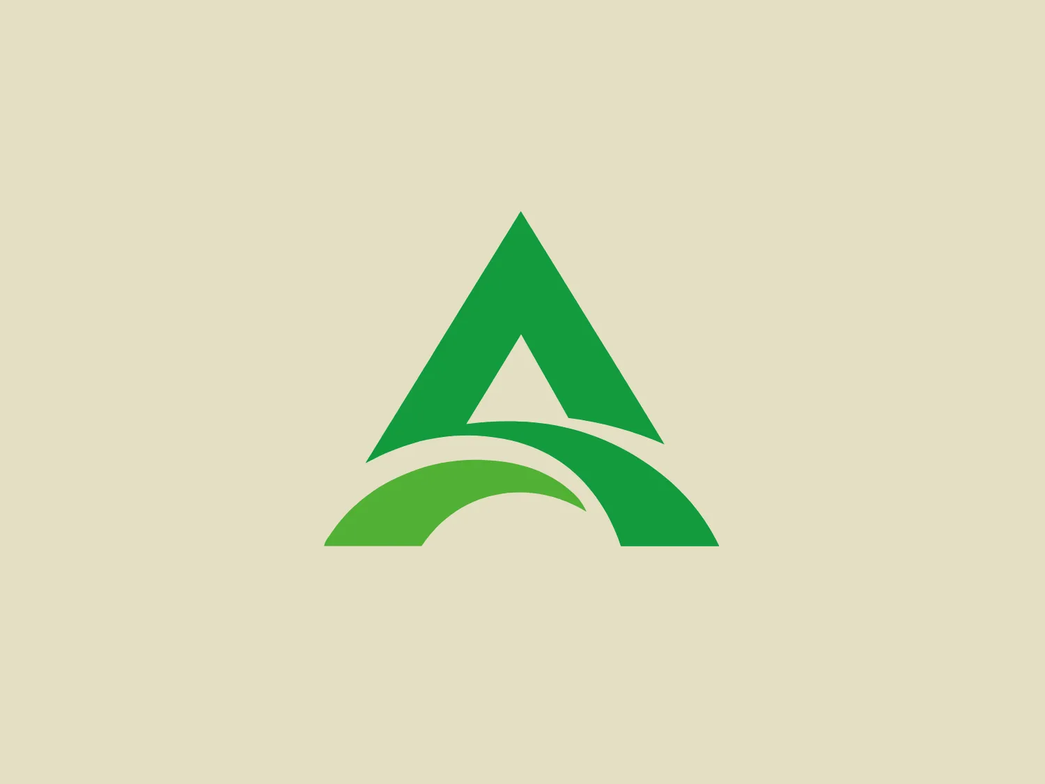 The Accordia Golf logo features an abstract, stylized triangle shape with a curved line beneath it. This suggests the letter "A" integrated with a dynamic swoosh. Rendered in forest green and lime green, the design conveys a sense of growth, freshness, and environmental themes. It is a simple and modern mark with a clean and professional aesthetic, evoking movement and stability.