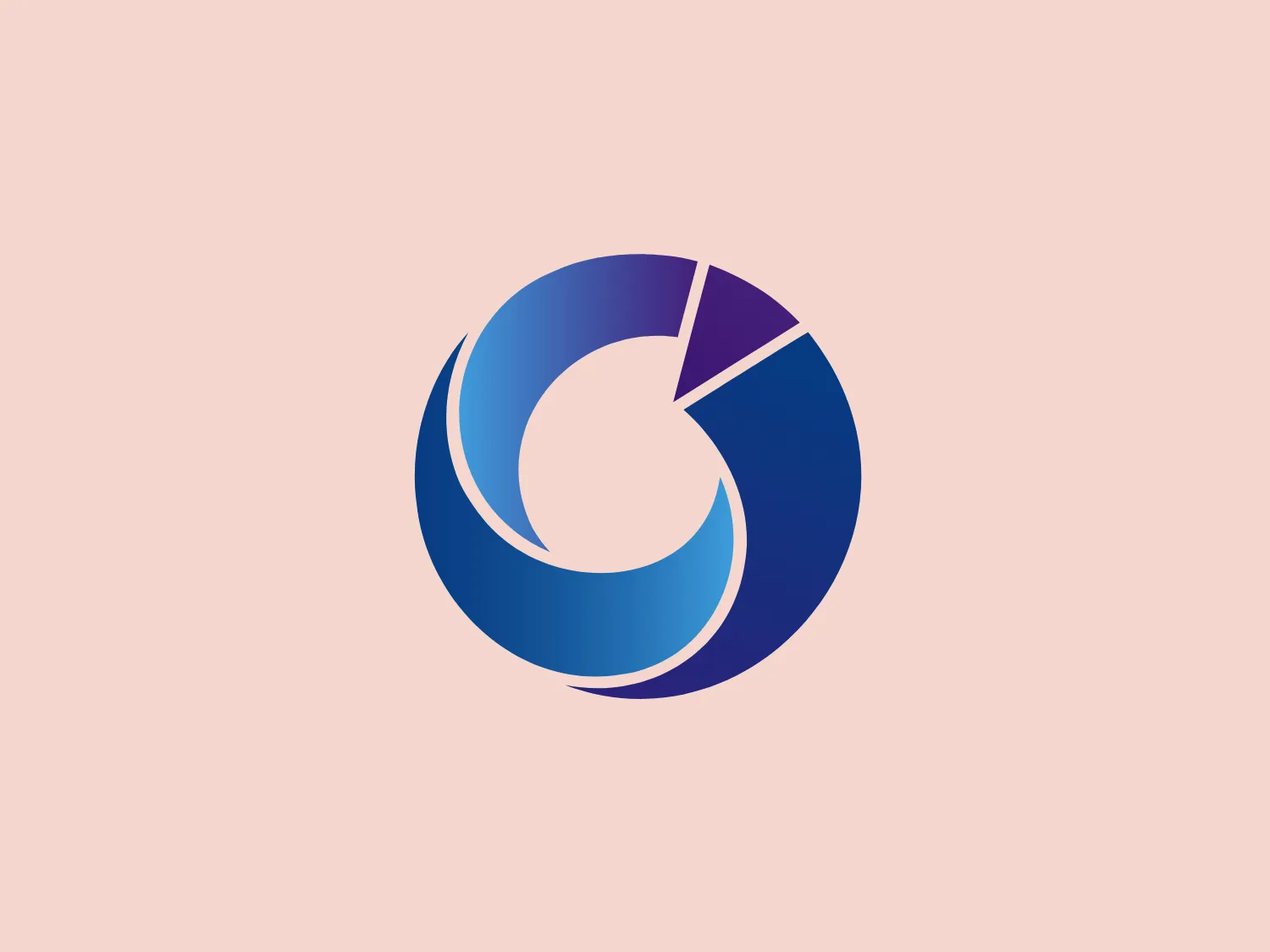 The Outerwall logo features a stylized dynamic shape resembling a swirling vortex with segments conveying motion and rotation. Its palette of gradient blues exudes professionalism and modernity, while its sleek design conveys innovation and fluidity, ideal for a tech or corporate brand identity. The balanced use of negative space enhances the effect of movement, and the cool blue tones would complement a subtle, warm background color.