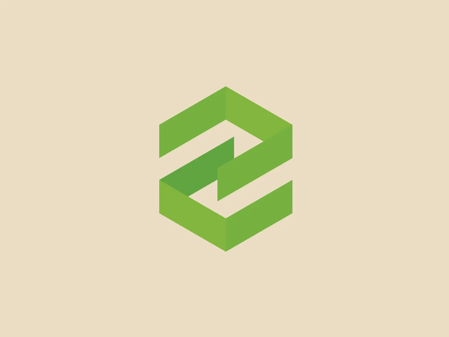The logo presented for EMS Software is a stylized, geometric design resembling a three-dimensional cube that is twisted to also suggest the letter 'S'. The color palette includes two shades of green: a lighter, lime green for the top and one side, and a deeper, forest green for the other side of the cube, creating a sense of depth. The angles are sharp and precise, giving the logo a modern and dynamic feel. It's a clean and minimalistic design that conveys movement and innovation.