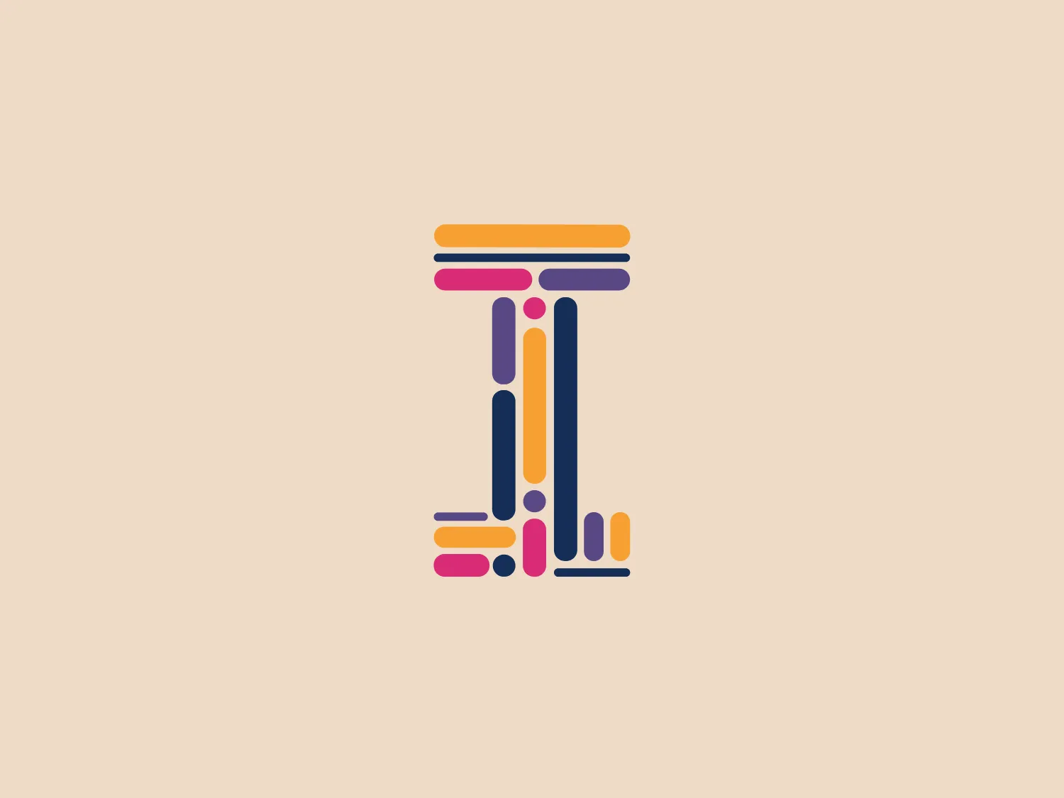 The Interiio logo features a stylized letter "I" formed by a series of vertical and horizontal bars with rounded terminals, creating a sense of motion or digital progress. The color palette incorporates modern and playful tones of purple, blue, orange, and pink, suggesting connectivity and diversity. The minimalist yet dynamic design would be well-suited for a tech-oriented brand, resembling signal bars or equalizers. To complement the logo, a soft and neutral background that doesn't overshadow its vibrancy is recommended.