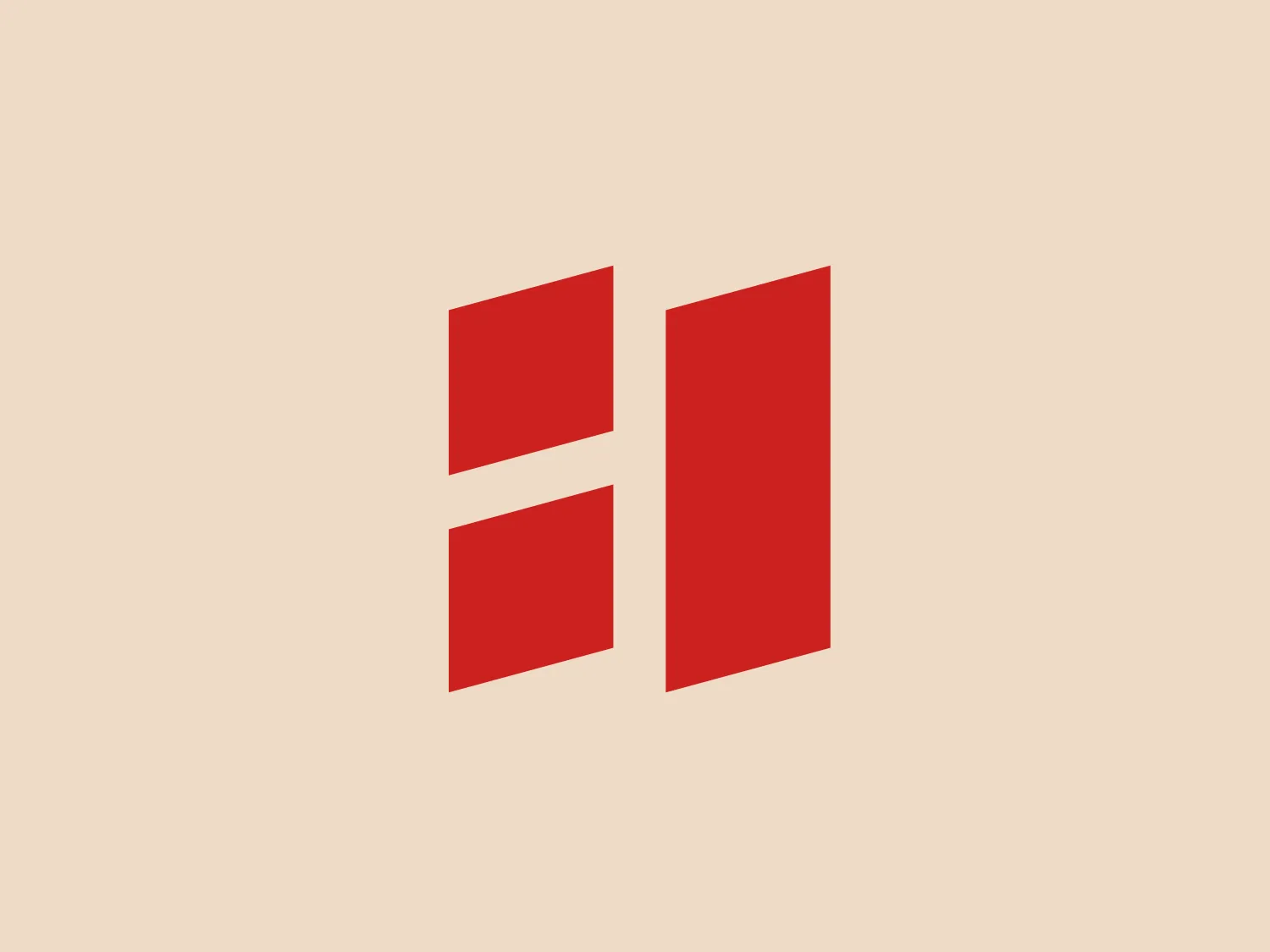 The Haystack TV logo features a clean and modern design with stylized, minimalistic two pairs of parallel vertical rectangles. The solid red color and offset pairs create a 3D effect, giving the logo a sense of depth and layering. The design exudes symmetry and balance, while the bold red color associates with energy, passion, and action, making it eye-catching.