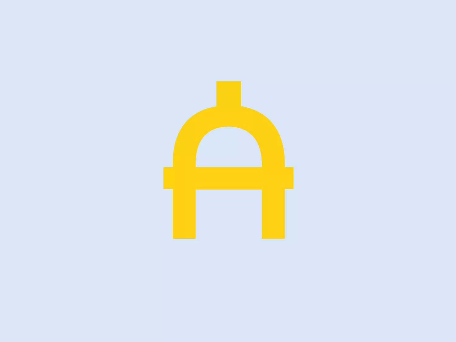 The Amalfi Coasting logo is a simplistic, bold, and modern graphic. It consists of a bright, golden-yellow symbol that resembles an abstract letter "A" without a crossbar. The icon is formed by an arc that serves as the top of the "A," descending into two straight vertical legs that are connected by a horizontal line at the base. The overall aesthetic is minimalist, with clean lines and no additional embellishments or text, conveying a contemporary and stylish impression. The shape is symmetrical and balanced, indicative of stability and precision.