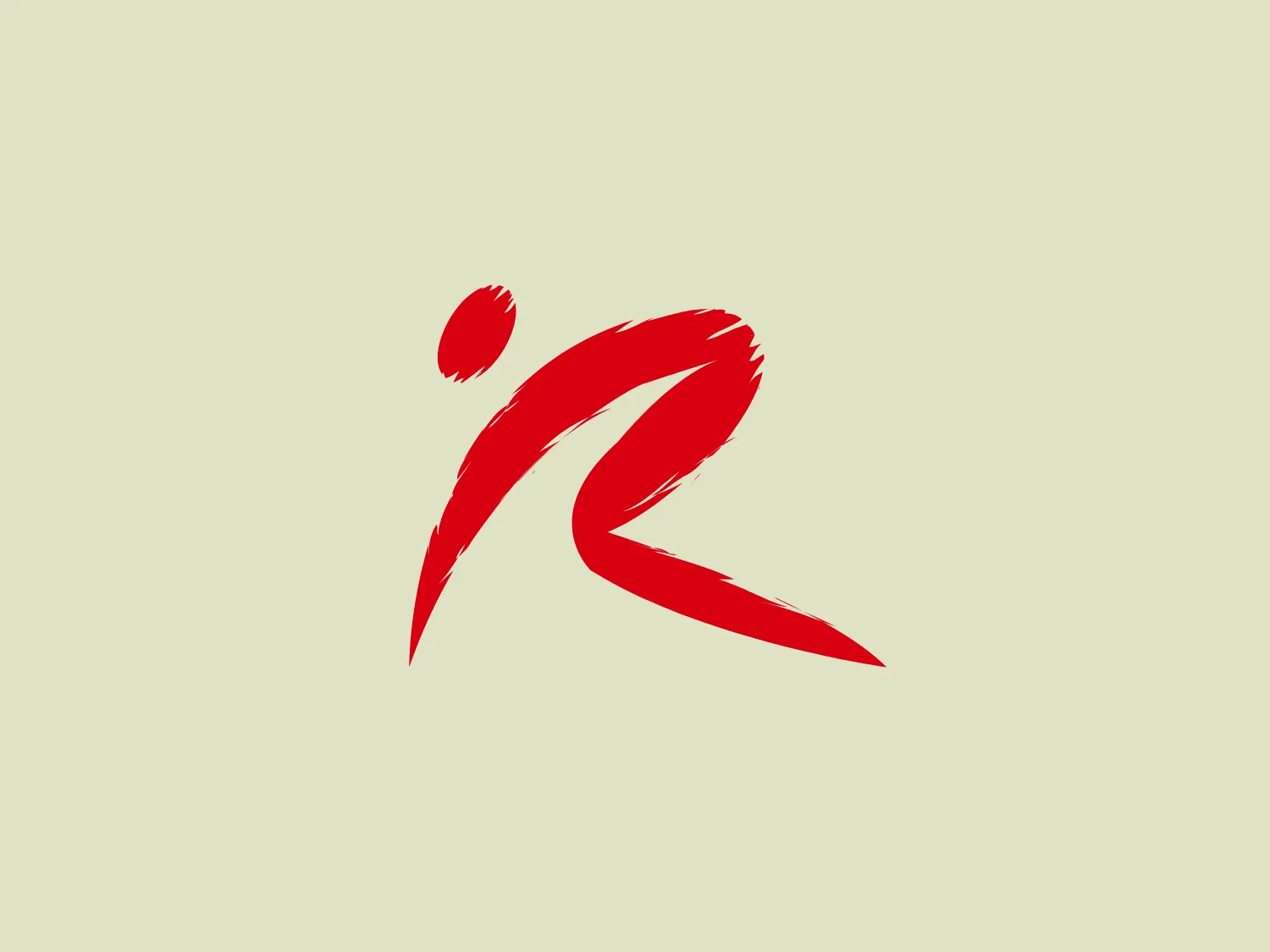 The Redhi logo features a stylized, abstract representation conveying a sense of motion and action. The brushstroke-like swoosh forms a dynamic shape resembling a person in motion or an artistic letter “R”. Complemented by a separate dot, the design maintains an energetic feel with a textured, handcrafted effect, conveying a modern and expressive aesthetic.