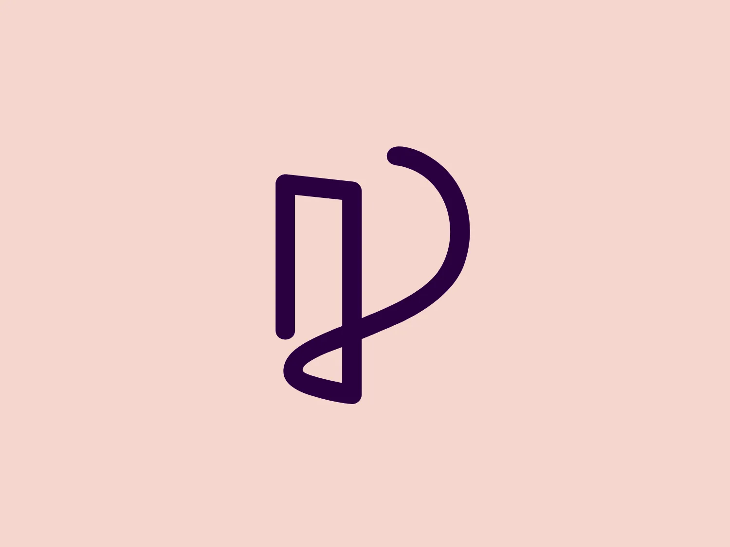 The Progate logo is a stylized representation of a letter P, featuring a bold, sans-serif character with a linear and geometric design. The main body of the letter is a deep purple, with a hex code that might be around #6C2EA0. The most distinctive feature is the curved line that extends from the spine of the P, giving it a dynamic and modern appearance. This curve softens the otherwise angular design. The overall aesthetic is minimalist, contemporary, and could be associated with a tech or creative brand. The simplicity of the design means it would stand well against a variety of backgrounds. Hexcode: #F3DDEB