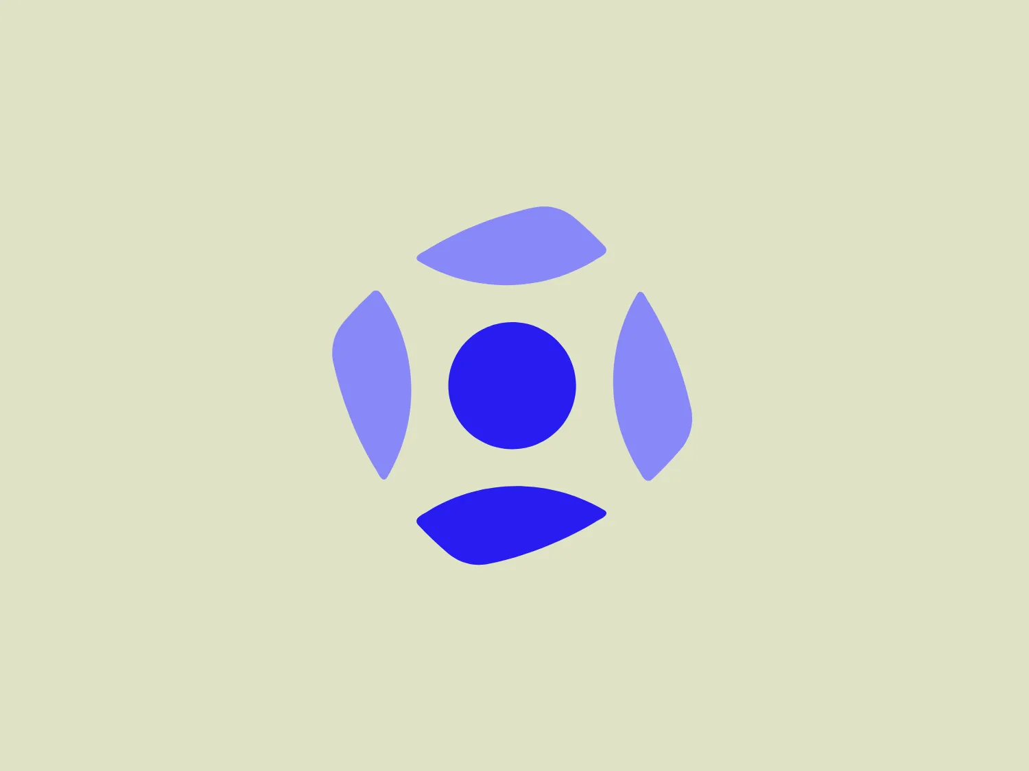 The Onfido logo features a stylized, symmetric design comprising a central circle flanked by four pointed elliptical shapes arranged in a compass-like configuration, pointing towards the north, south, east, and west. The monochromatic color scheme in various shades of blue creates a sense of harmony and balance, while the modern design aesthetic with clean lines suggests innovation and precision. The pointed ends of the elliptical shapes create a dynamic sense of movement, drawing the eye towards the center.