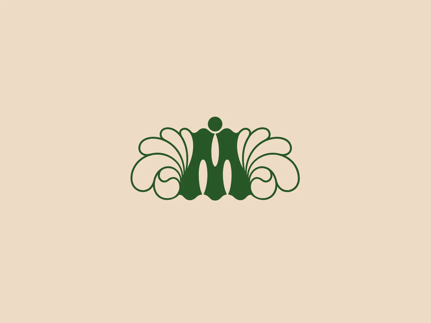 The Morozoff logo features a symmetrical, ornate design with Art Nouveau influences, consisting of flowing, organic lines that evoke the feeling of natural elements such as leaves or vines. The central focus is a stylized figure that could be interpreted as either a simplified human form or a botanical motif, flanked by mirror-image spiral shapes and leaf-like curves that extend outward. The logo uses a single, dark green color, which gives it a classic and natural feel, and the use of negative space within the design adds visual interest and complexity. Given the green hue of the Morozoff logo, a light and neutral background would complement it well.