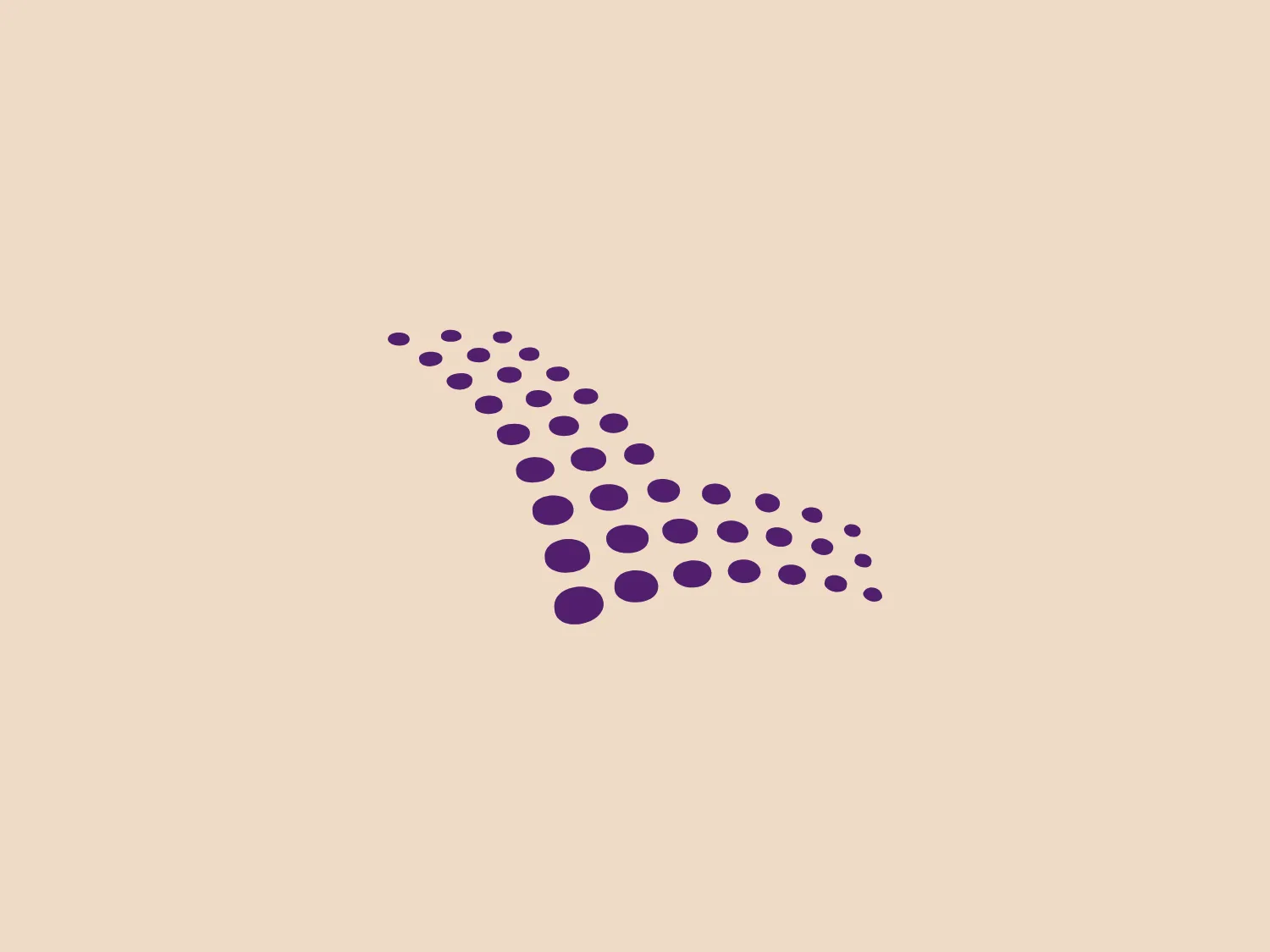 The Leap Wireless logo features a series of purple dots converging to form the abstract shape of a checkmark. The dots vary in size, with larger dots at the terminus of the checkmark and decreasing in size as they follow the swooping curve upward and to the right, simulating a sense of motion and progression. The design implies dynamism and positive progression, with the checkmark traditionally signifying completion or approval. The uniform purple color gives the logo a sense of coherence and simplicity, contrasting with the playful nature of the dotted pattern. A light and neutral background would complement the logo's color without overwhelming it.