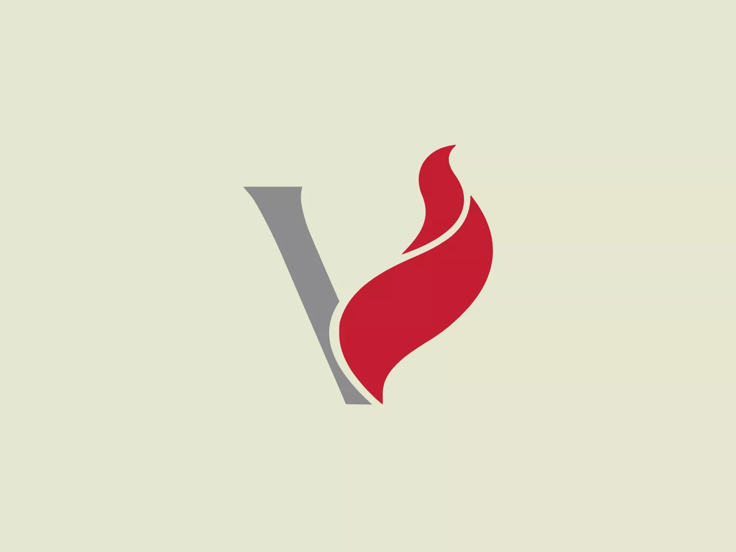 The Vulcan Centaur logo features a stylized letter "V" composed of two contrasting elements. The left side is a flat, metallic grey plane with a sharp, straight edge, conveying strength and modernity. In contrast, the right side is an organic, flame-like shape with a vibrant red color and a flowing, curved silhouette, representing energy, passion, or possibly transformation. The red element also gives a dynamic feel as if the shape is in motion, which adds life to the design. The two halves are juxtaposed yet complete each other, creating a balanced and eye-catching logo. The clean lines and bold colors suggest a brand that is confident and innovative.