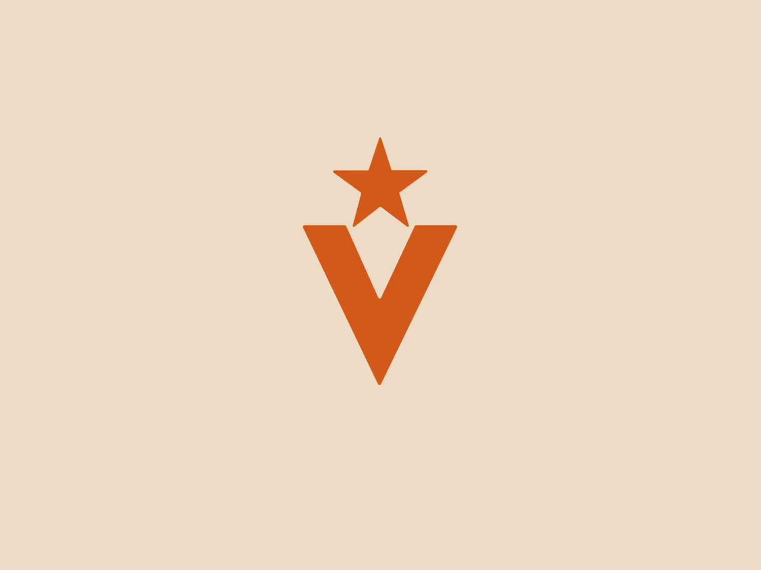 The Veritex logo features a simple yet bold design, consisting of an orange (hex: #FFA500) inverted triangle paired with a star resting on its top edge. The triangle is equilateral, with sharp angles that convey a sense of stability and balance. The star is a classic five-pointed shape, which adds a dynamic and aspirational element to the design. The star's points are sharp and evenly spaced, suggesting excellence or a reaching upwards towards success. The use of a single color makes the logo versatile and easily recognizable. The overall aesthetic is modern and minimalist, with the star potentially symbolizing leadership or high quality within the context of the Veritex brand it represents. Hex code: #E9E5CF