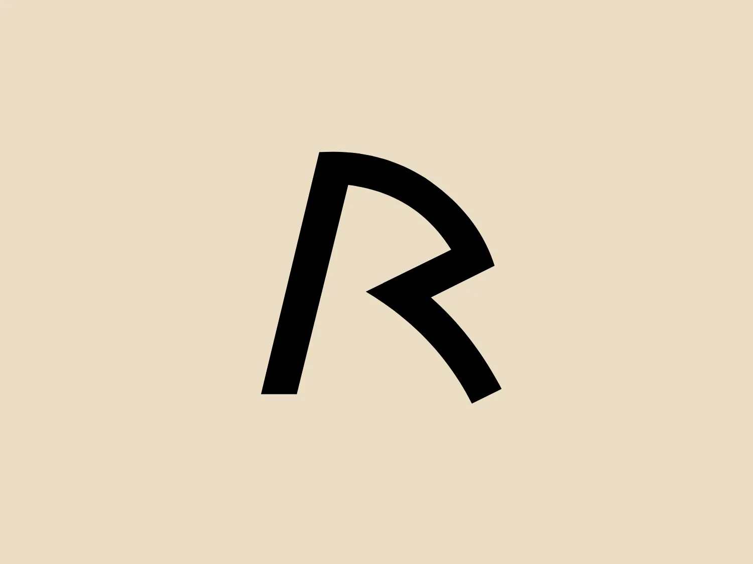 The Rodenstock logo features a stylized letter "R" with bold, black lines and a modern, minimalist aesthetic. The design of the "R" is geometric, with sharp angles and a slightly curved leg, giving it a dynamic and contemporary look. The thickness of the lines is consistent throughout, which helps to convey a sense of strength and stability. The overall simplicity of the design allows it to be versatile and easily recognizable.