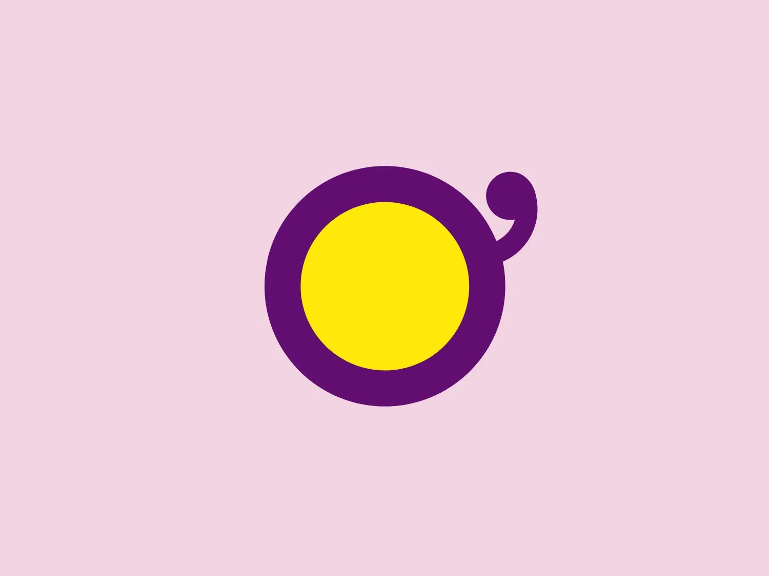 The logo for O’Parinor features a bold, purple circle with a curly tail spiraling inward from the circle's perimeter at the top right. Inside the circle is a large yellow disc, creating a striking contrast against the purple. This design has a playful and simple aesthetic, with bright, contrasting colors and a whimsical, rounded tail adding a dynamic flair. The choice of colors and elements gives the logo a friendly and approachable feel.