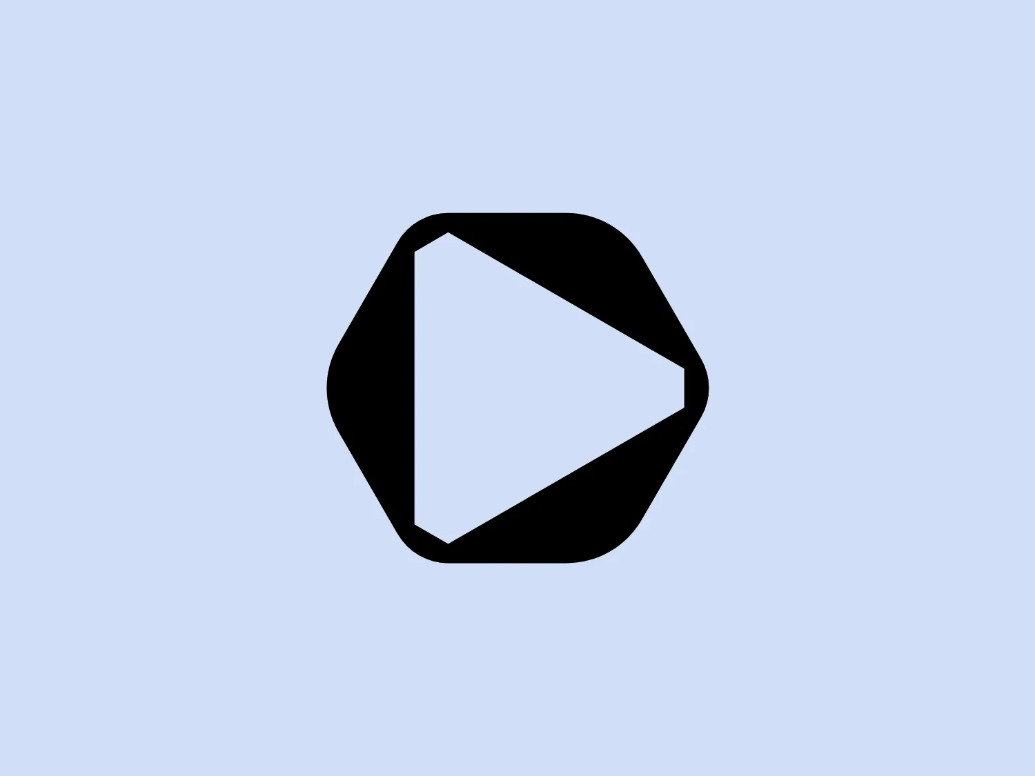 The Dustin logo features a bold, stylized hexagonal shape with one corner crafted to resemble a play button. The design uses contrasting black and white to create a dynamic and modern look. The icon has a 3D effect due to the play button facet, which is highlighted in white, giving the illusion of depth within the otherwise flat hexagon. The sharp angles and geometric precision contribute to a professional and cutting-edge aesthetic.