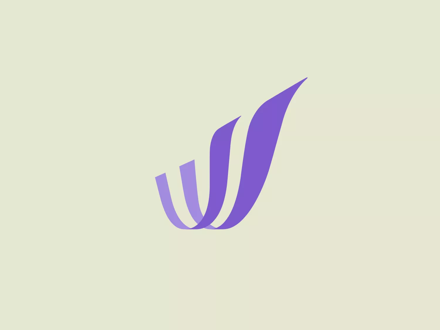The Wedy logo features a stylized representation of a letter or symbol, composed of three upward swooping elements resembling leaves or abstract wings. Each element varies slightly in width and curvature, creating a dynamic and fluid appearance. The color gradient ranges from a light lilac to a saturated purple, imbuing the design with energy and modernity. The smooth transitions between the shades add depth to the image, and the overall design exudes a sleek, contemporary aesthetic.