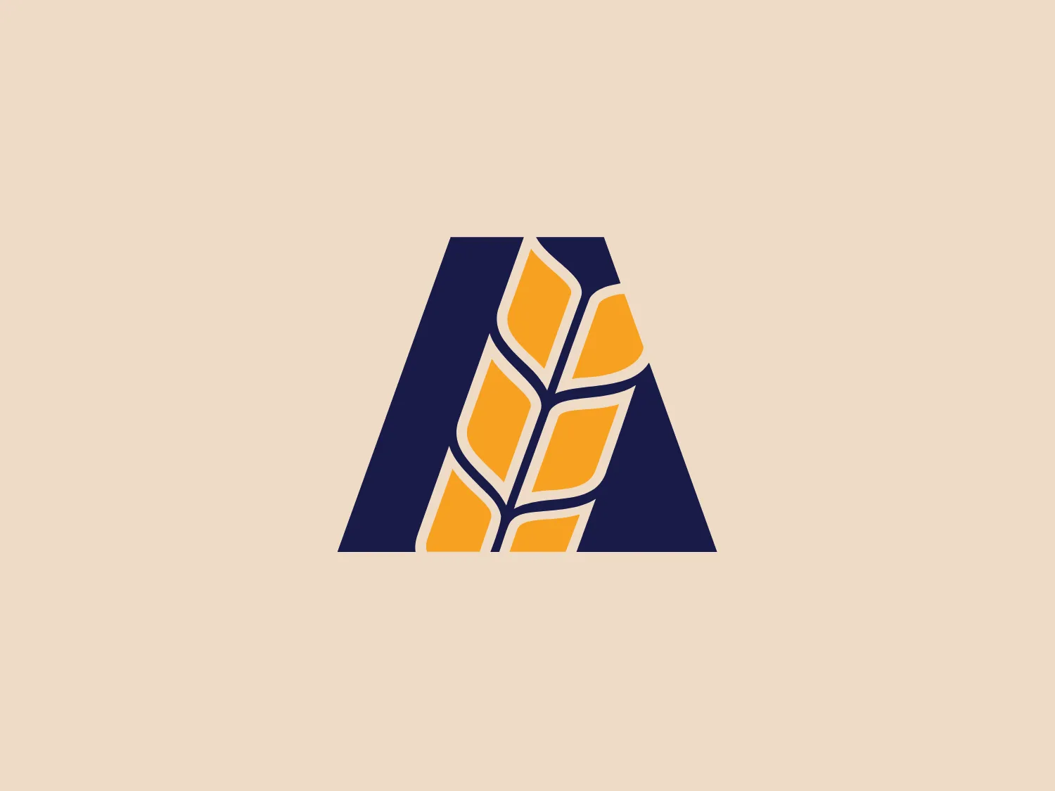 The NAWG logo portrays a modern and clean design, featuring a dark blue trapezoidal shape that resembles a mountain or roof. Within this, a golden yellow abstract design reminiscent of a wheat sheaf or a fan of leaves adds an organic contrast. The limited color palette suggests professionalism and stability, with a preference for a light background that complements the blue and yellow without detracting attention.
