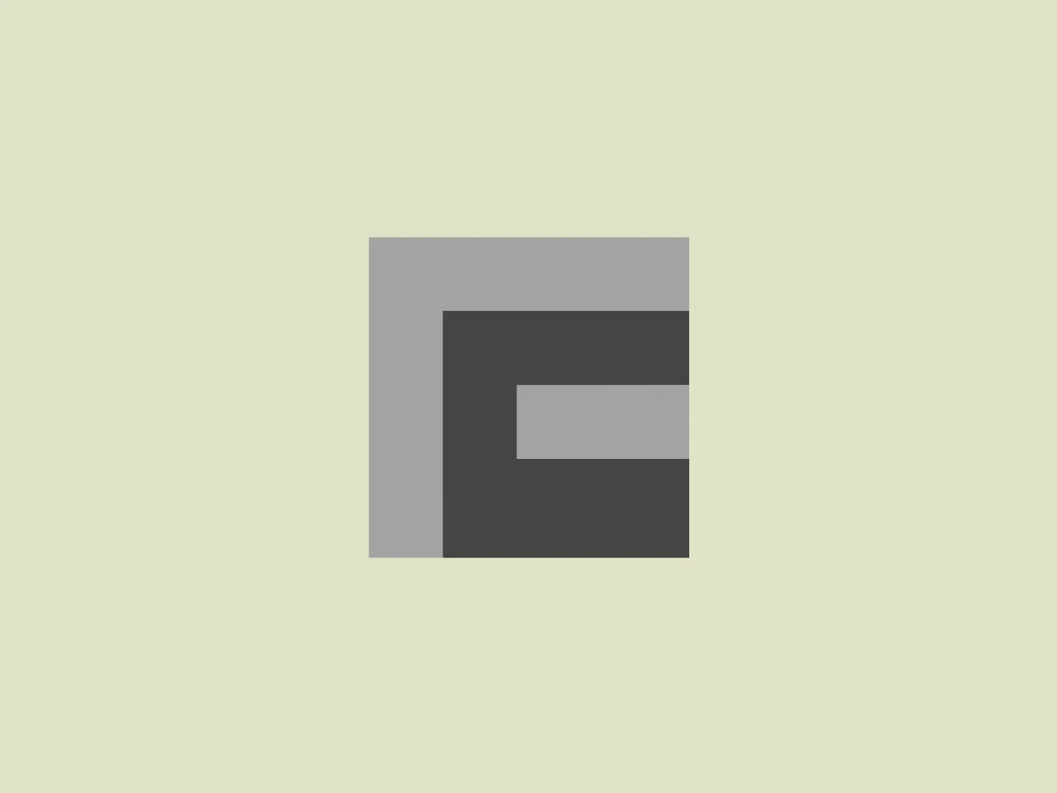 The image depicts a minimalist, modern logo consisting of two interlocking shapes: a dark gray square and a lighter gray rectangle. The square is positioned in the background while the rectangle cuts through it, creating an effective interplay of depth. The nested design gives the impression of a stylized letter "G". The softened edges of the shapes add a contemporary and sleek feel to the design. The use of monochromatic grays lends the Famab logo versatility for use across various mediums.