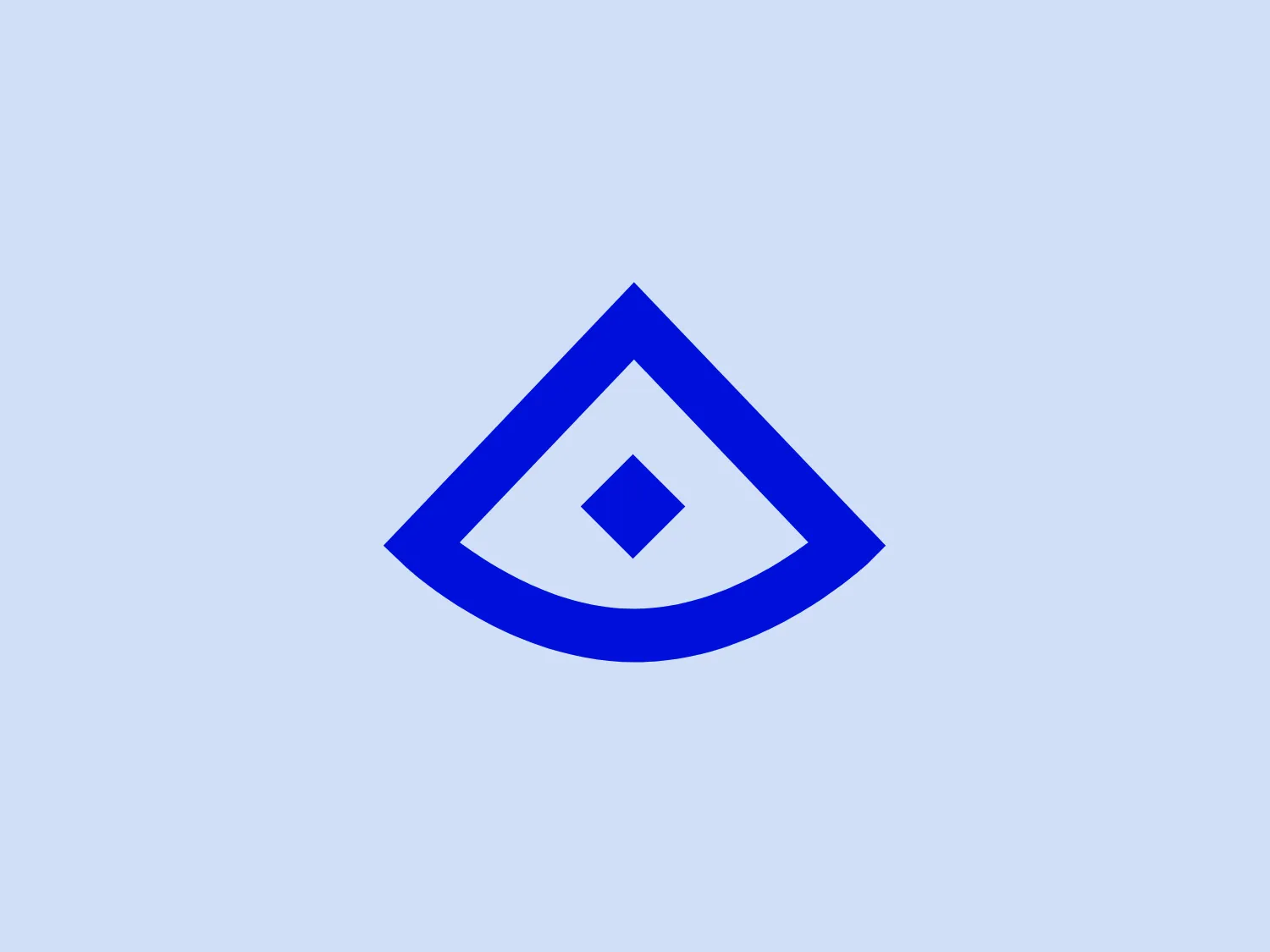 The Alcide logo features bold geometric shapes in a vivid blue color. The overall design resembles a stylized eye with a diamond shape at its center, enclosed within a larger shape reminiscent of a teardrop or a leaf. It exudes symmetry, balance, and a clean, professional aesthetic, with sharp lines contrasting with smooth outer curves, creating a dynamic tension within the design.