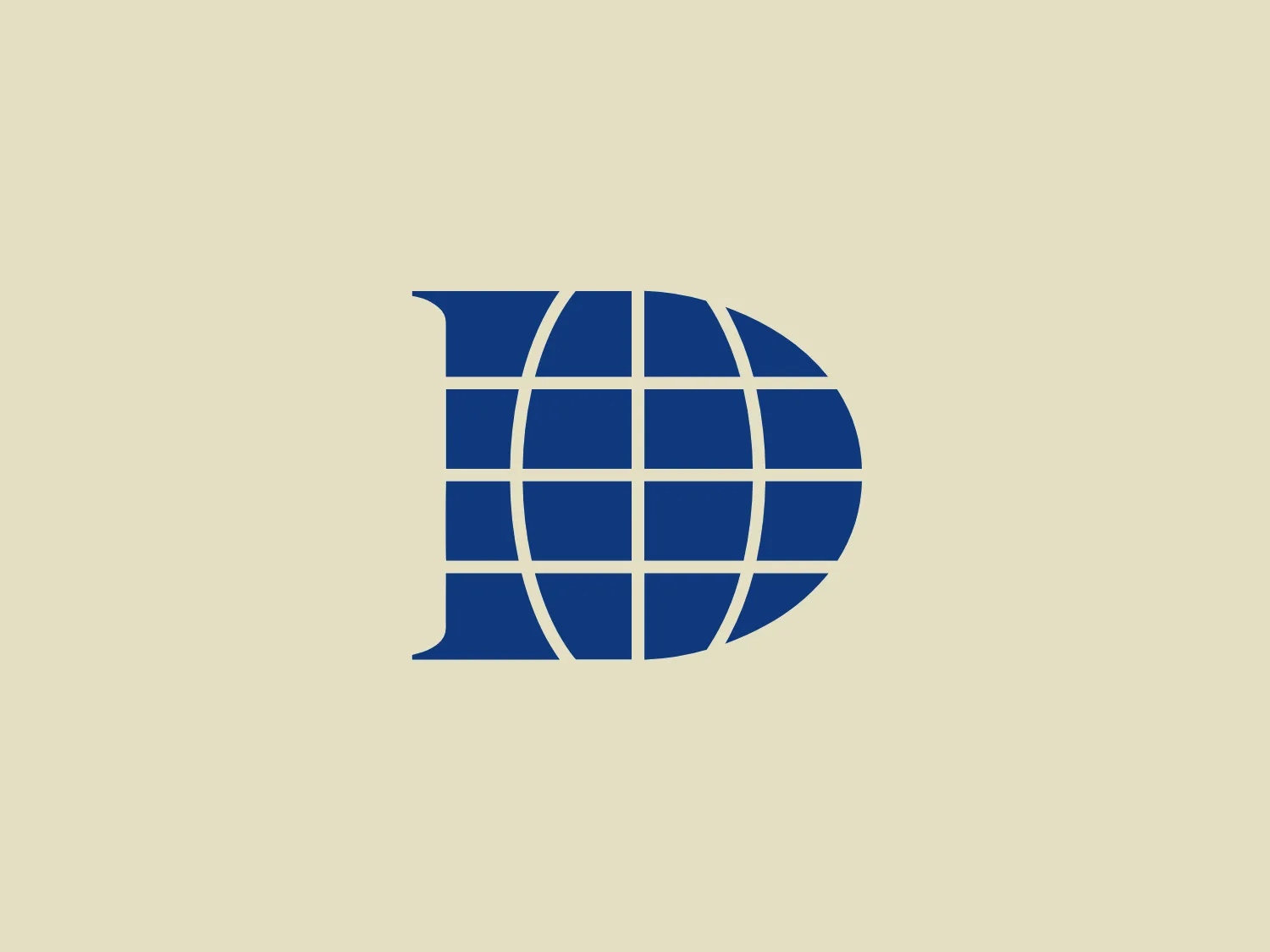 The Dallas International School logo features a stylized, blue design that combines a grid-like globe with a document motif. The central element is a crisscrossing sphere, suggesting longitudinal and latitudinal lines on a globe. This sphere seamlessly melds with the form of a sheet of paper, evoking themes of global connectivity and information. The clean, modern design utilizes a monochromatic deep blue color scheme, which is universally recognizable and professional.