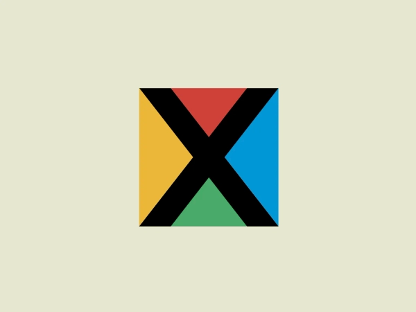 The Xwave logo displays a square divided into four smaller triangles by intersecting diagonals. Each triangle is filled with a solid color—red, yellow, green, and blue, moving clockwise from the top-left corner. The diagonals form a bold "X" shape, creating a modern and minimalist design. The use of primary colors gives the logo a strong visual impact, and the sharp interface of each triangle's color without blending contributes to its clean and geometric aesthetic.