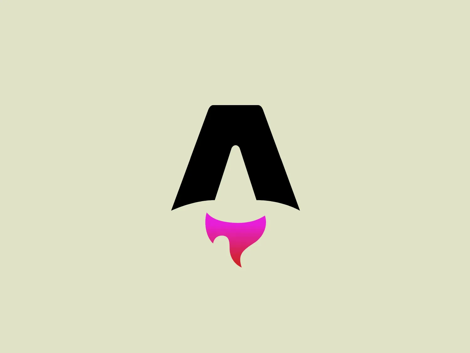 The Astro Framework logo showcases a bold and abstract design with a modern appeal. It is composed of two primary elements: an upper black shape resembling an inverted 'V' or a stylized 'A' without a crossbar, and a lower magenta element that curves upwards, hinting at motion or a smile. The striking contrast between stark black and vibrant magenta adds visual impact while the smooth curves soften the angularity. The logo's simplicity gives it a versatile and easily recognizable appearance.