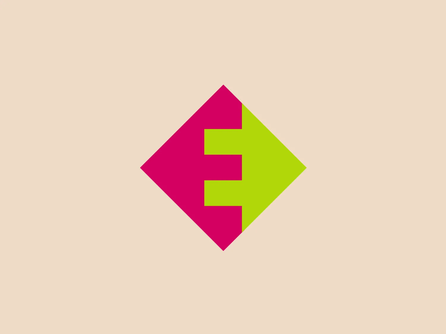 The Enexis logo showcases a bold, stylized letter 'E' that is split into two distinct colors: vivid magenta on the left and fluorescent lime green on the right. The modern, geometric sans-serif typeface of the 'E' is slightly italicized to the right, symbolizing motion or progress. Enclosed within a 45-degree rotated diamond shape, the overall design presents a contemporary and dynamic aesthetic, enhanced by the contrasting colors that create a striking and energetic appearance. This versatile design is suitable for various media applications.