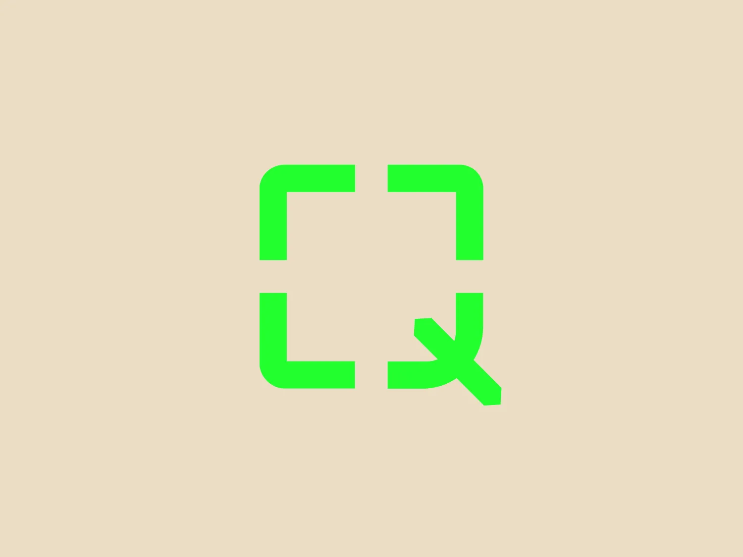 The Quixit logo features a stylized, geometric representation of a square and letter Q integrated seamlessly. The square is incomplete, with the lines breaking before completion, creating an open, inviting design. The tail of the 'Q' extends outside of it, bending slightly towards the lower right, which adds dynamism to the design. The color of the logo is a bright, lime green which conveys freshness, energy, and innovation. The overall aesthetic is modern, clean, and minimalistic, with the use of negative space enhancing the visual impact of the design.
