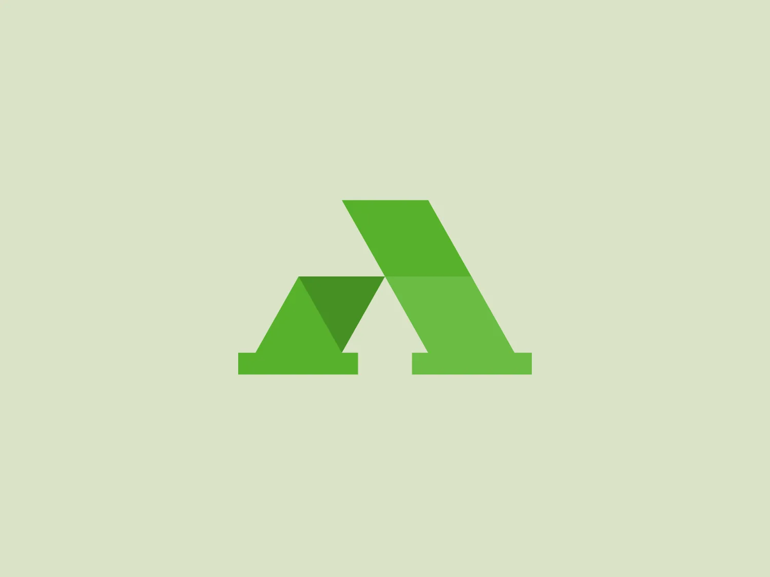 The AgriWebb logo features a stylized letter "A" constructed from three geometric shapes: two trapezoids and a triangle. The design is sharp and modern, with clean lines and flat surfaces. A bold green color scheme is used throughout the logo, consisting of two different shades that create a sense of depth and visual interest. The darker green outlines the base of the shapes, accentuating the overall structure, while the lighter green fills the central areas, contributing to the logo's dynamic look.