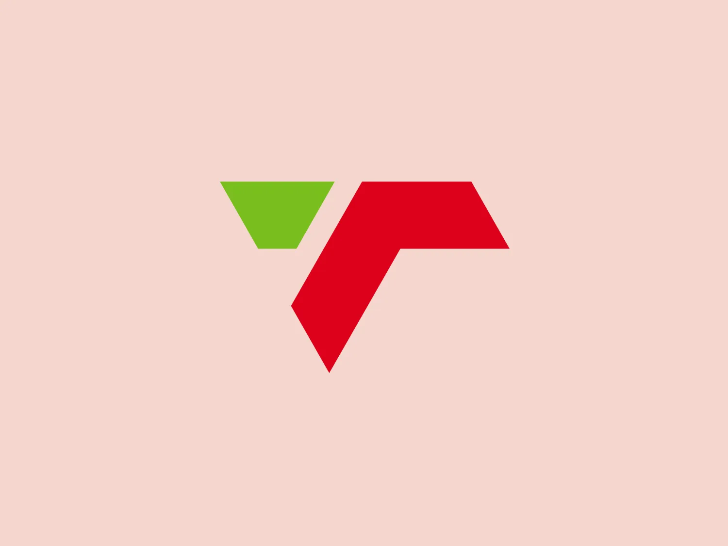 The Transnet logo features an abstract, geometric design consisting of two main elements, each with a distinct color. On the left, there is a truncated isosceles triangle in a vibrant green hue. To the right, an elongated, right-angled shape resembling a chevron or boomerang is rendered in a bold red. The shapes possess a modern, minimalist aesthetic, with their solid colors and clean lines projecting a sense of dynamism and forward momentum. Together, these elements create an arrow-like effect, suggesting progress or directionality.