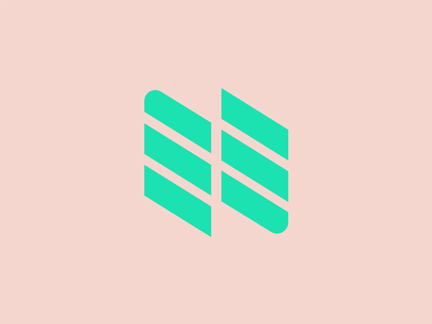 The Nylas logo is a stylized, abstract letterform that creates a dual letter illusion, resembling a combination of the letters "E" and "M" or "W." The three-dimensional parallelogram shapes are arranged in a mirrored configuration, with rounded corners for a modern and soft appearance. Vibrant cyan color adds a fresh and contemporary feel, and the clever use of negative space between the shapes contributes to the logo's dynamic and versatile appearance.