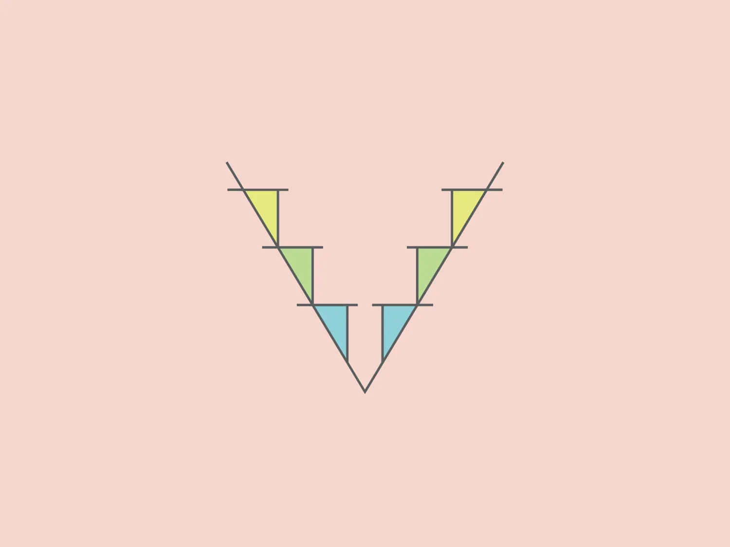 The Victory Floors logo features a geometric, minimalist design that cleverly forms the letter "V" using thin lines and soft pastel colors. The "V" appears as if constructed from an abstract, multi-colored ruler, giving it an architectural or engineered feel. The varying line lengths and pastel shades of yellow, green, and blue add a playful yet sophisticated touch, enhancing the logo's sleek, contemporary vibe.