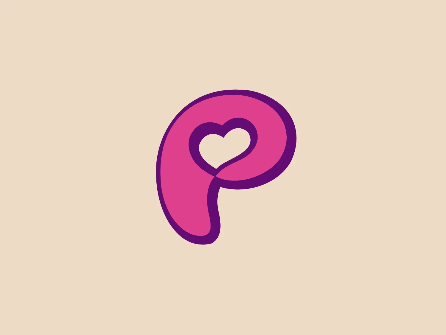 The Pampili logo is a stylized letter "P" with a heart shape integrated into its spine. The design features smooth, organic curves, vibrant pink transitioning to a deeper purple at the edges, and a playful and approachable aesthetic.