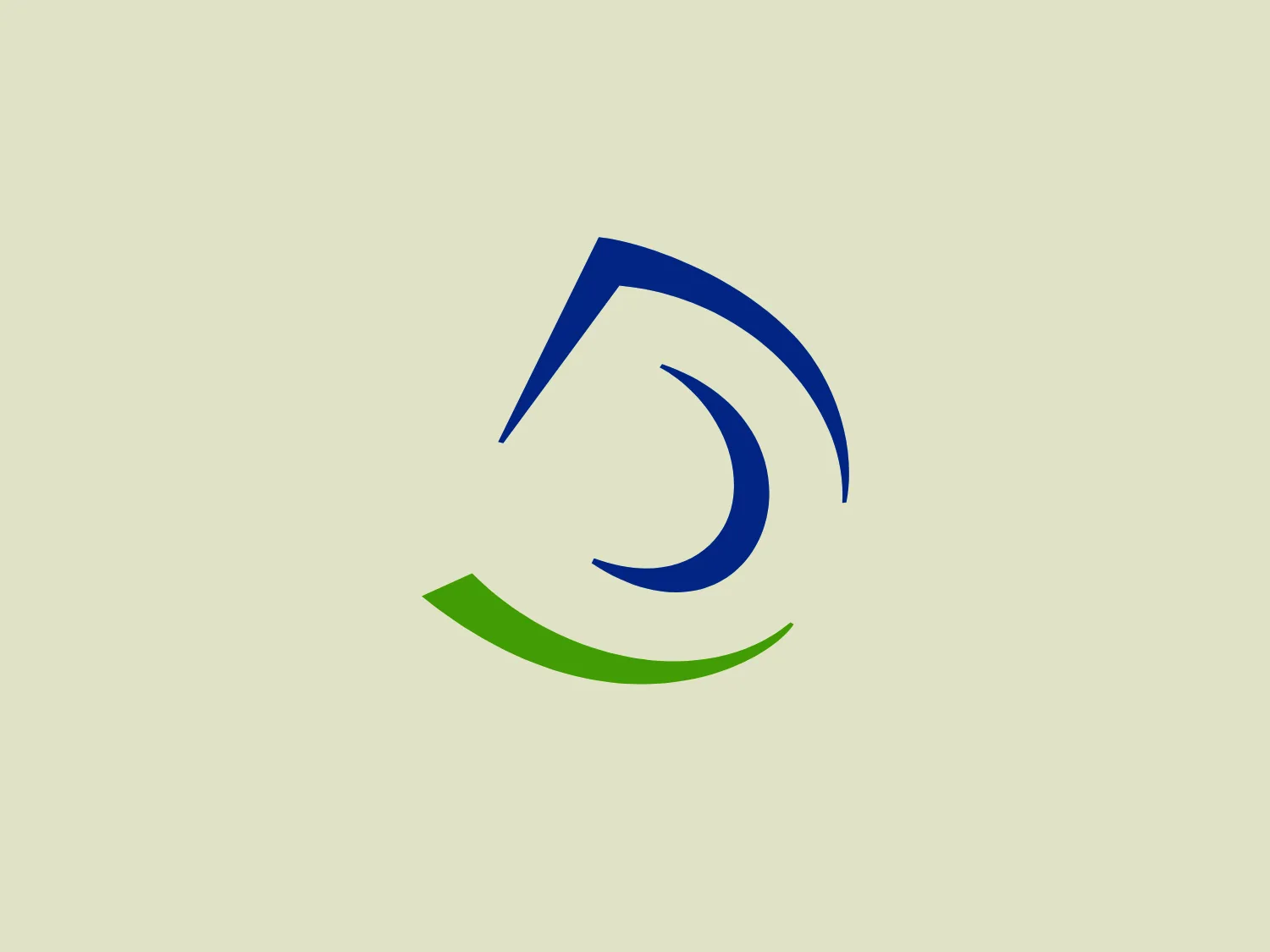The Domtar logo showcases a stylized, abstract shape that hints at motion and transformation. It is comprised of three sweeping elements in varying shades of blue and vibrant green, promoting harmony and growth. The upper part, in a deeper blue, forms an incomplete circle with a dynamic tail, while the neighboring lighter blue element mirrors this form in reverse. Below, a curved green line adds an organic touch and balances the composition. With its smooth lines and bold color contrasts, the logo exudes a modern, clean aesthetic, emphasizing its adaptability and focus on form.