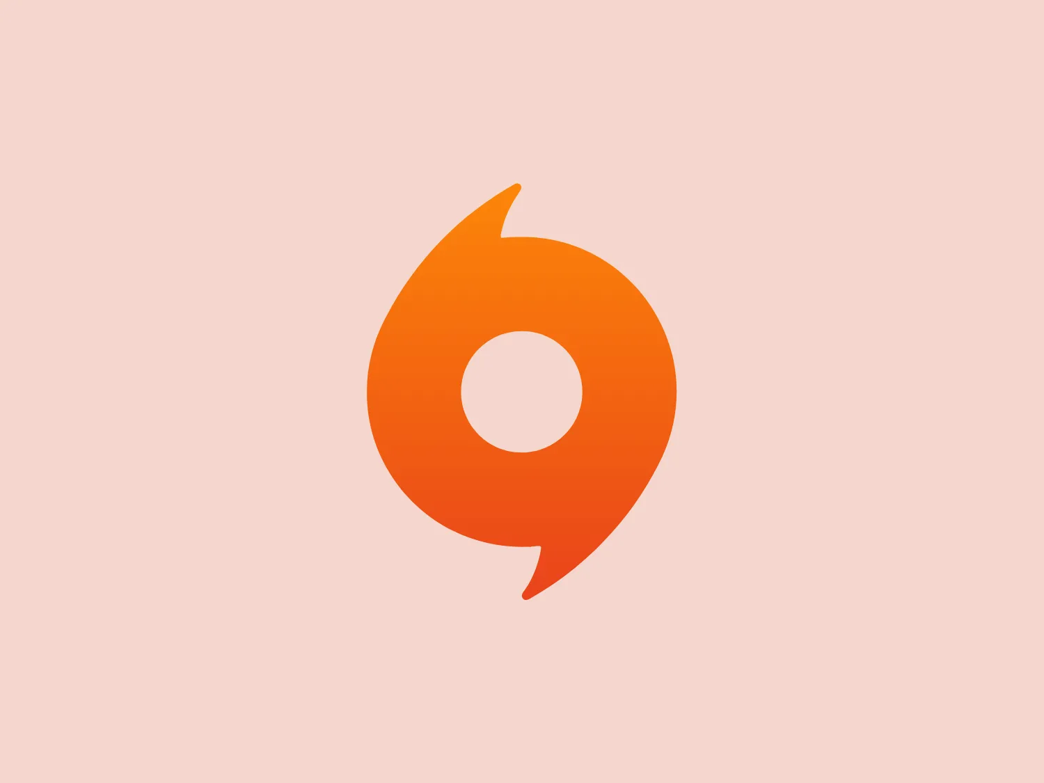 The Origin logo features a stylized, abstract design resembling a flame or comet, with a swirling, circular motion that elegantly loops into a point at one end. The main color, a vibrant solid orange, suggests energy, creativity, and dynamism. The simplicity of the design gives it a modern and clean aesthetic, with the swirling motion conveying a sense of movement and progress. The absence of other elements or text makes the image strikingly minimalistic yet impactful.
