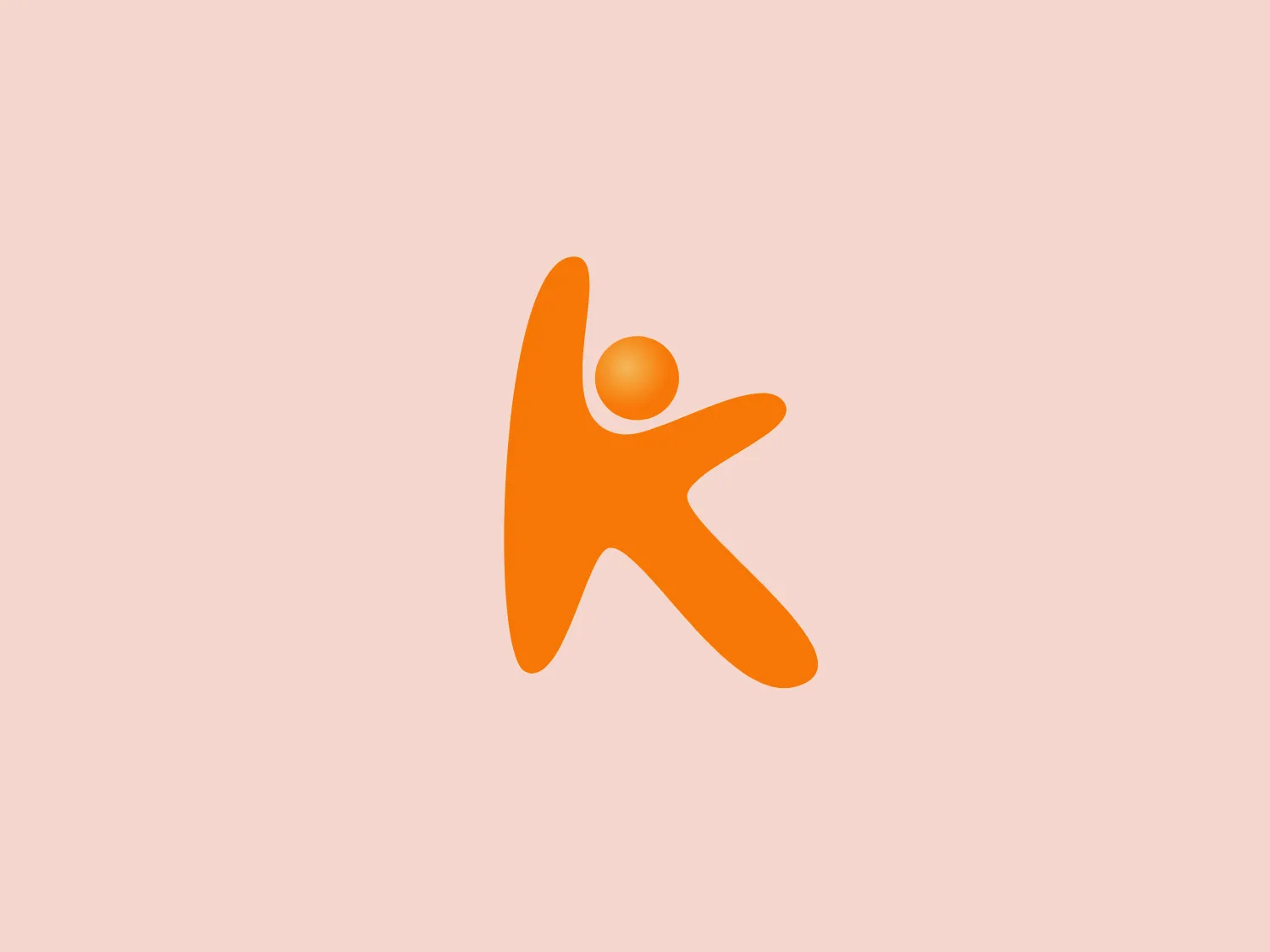 The Al Karma logo features a stylized figure resembling a person in motion, with a circular head and an abstract, dynamic body. The overall design gives the impression of activity and fluidity, with gentle curves and pointed edges that suggest speed and agility. The figure is a vivid orange color that conveys energy and vibrancy. There is an emphasis on positive space, with the logo's simple yet bold form ensuring it would stand out on any branding material.