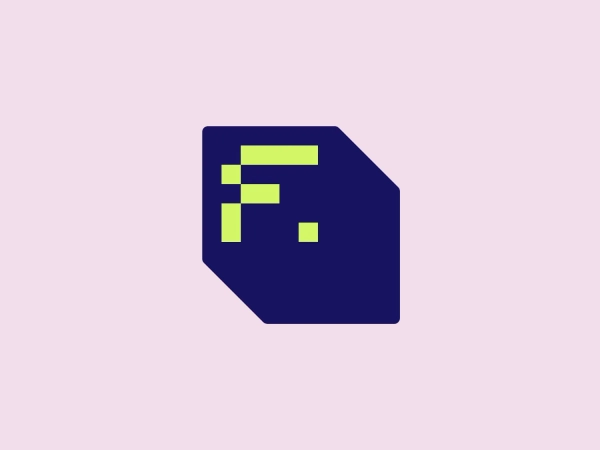 The Factory School logo showcases an abstract geometric design with a dark-blue hexagonal shape. The right side of the hexagon appears folded inward, creating a three-dimensional effect. Against this background, four bright green bars and a square are arranged to suggest a stylized letter 'F,' emphasizing digital or technological themes. The logo's use of sharp angles and a limited color palette gives it a modern and minimalist aesthetic.
