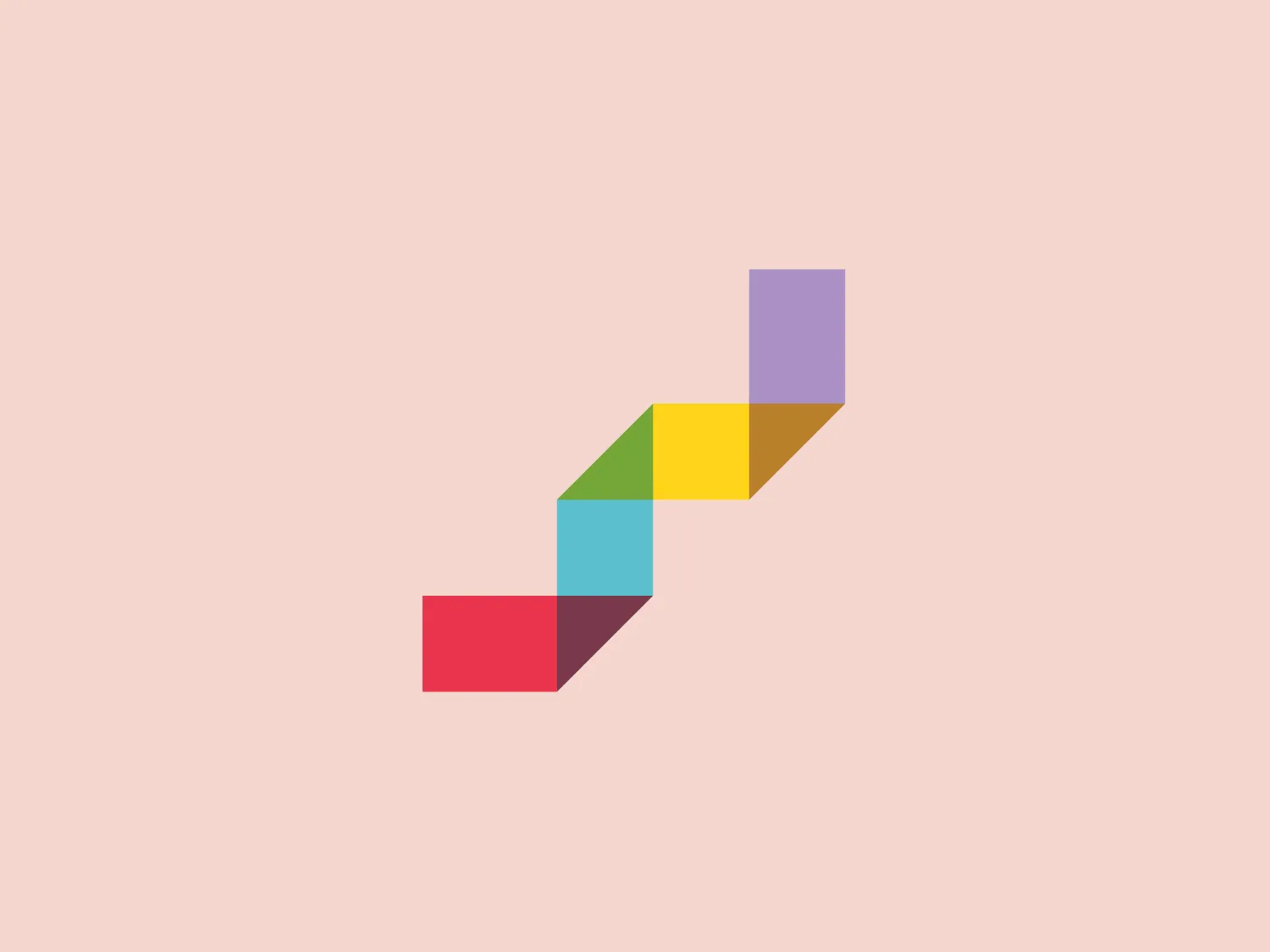 The Canadian Women's Foundation logo features stylized, geometric shapes that form an abstract mark resembling a staircase or a layered structure. The design comprises five colored squares arranged in a zig-zag pattern, creating the effect of interconnectivity or progression. The squares are positioned from bottom left to top right in the colors red, blue, yellow, green, and purple, respectively. The flat design aesthetic provides a modern and minimalistic look, while the use of colors adds a playful and dynamic character to the logo. The slight spacing between the squares emphasizes individual components collaborating to form a cohesive whole.