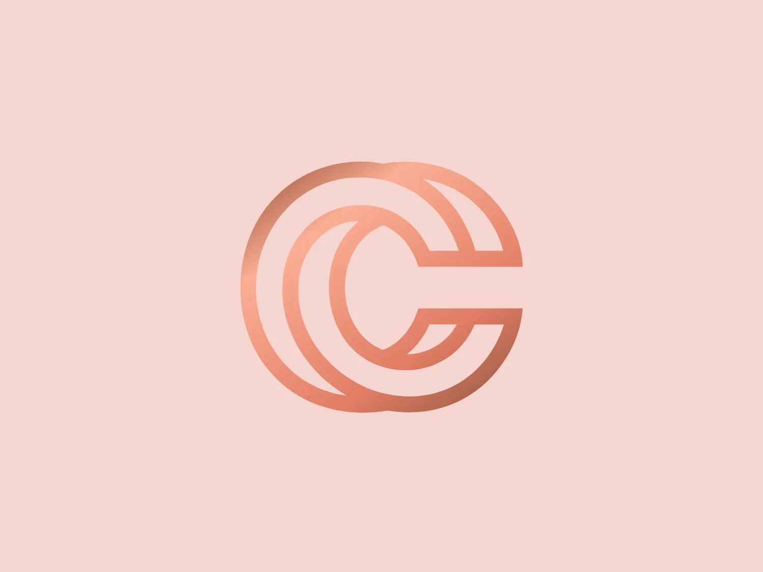 The logo for Copper Co. features a stylized letter 'C' composed of three-dimensional concentric circles with a sleek and modern cut that divides the letter and gives a sense of motion and integration. The color is a gradient of rosy copper tones, giving it a warm metallic appearance. The design has a clean, minimalist aesthetic with a touch of sophistication implied by the metallic finish, creating a sense of depth and making it stand out. For this logo, a background color that would complement without overpowering it could be a subtle and light color that harmonizes with its warm tones.